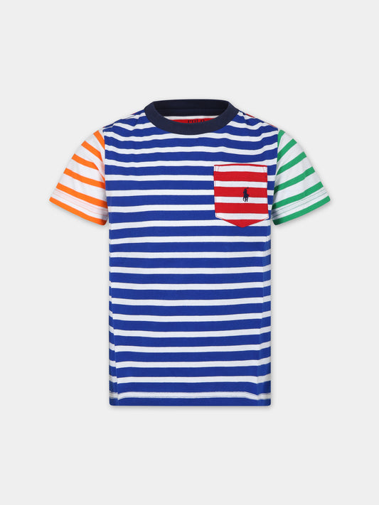 T-shirt blu per bambino con cavallino,Ralph Lauren Kids,926790001