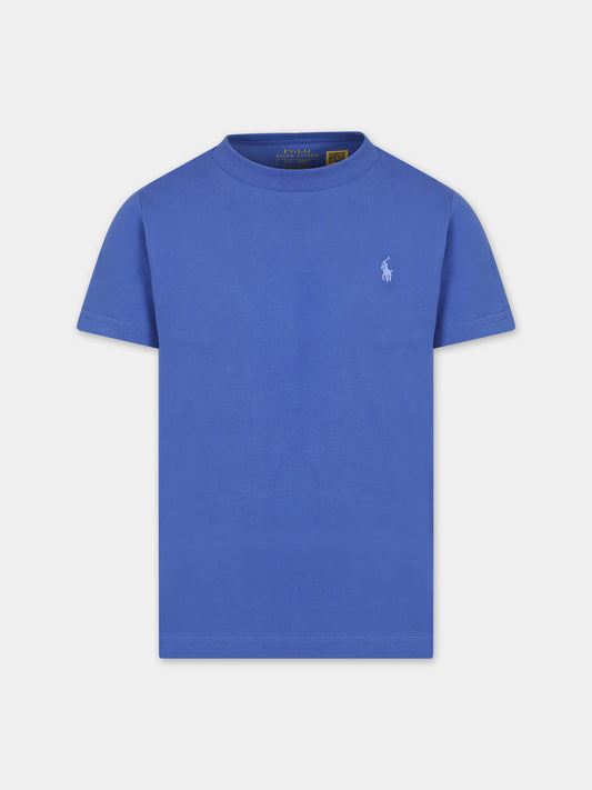 T-shirt blu per bambino con cavallino,Ralph Lauren Kids,832904069