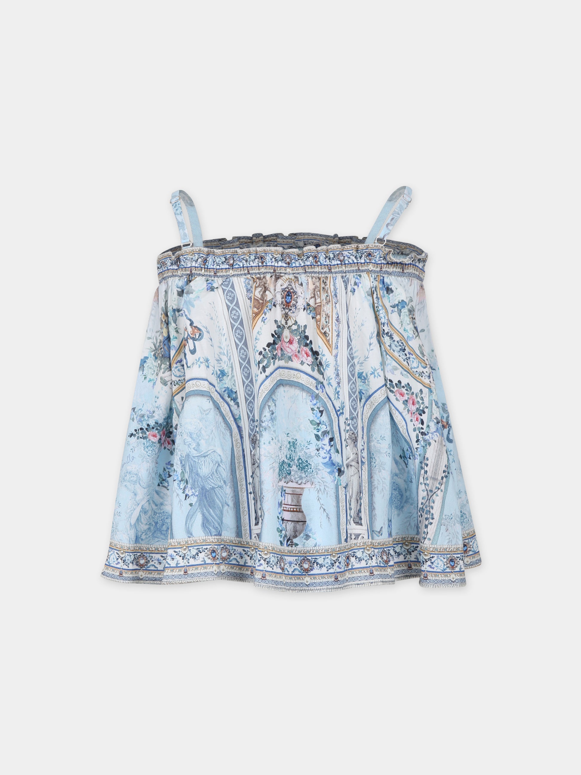 Top celeste per bambina con stampa floreale,Camilla,00025658 SEASOSIR