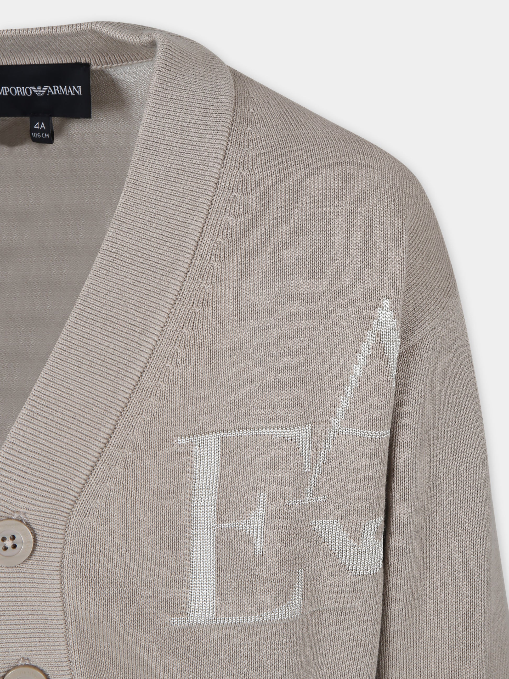Cardigan beige per bambino con logo ricamato,Armani Junior,3D4M52 4MHUZ 01M5