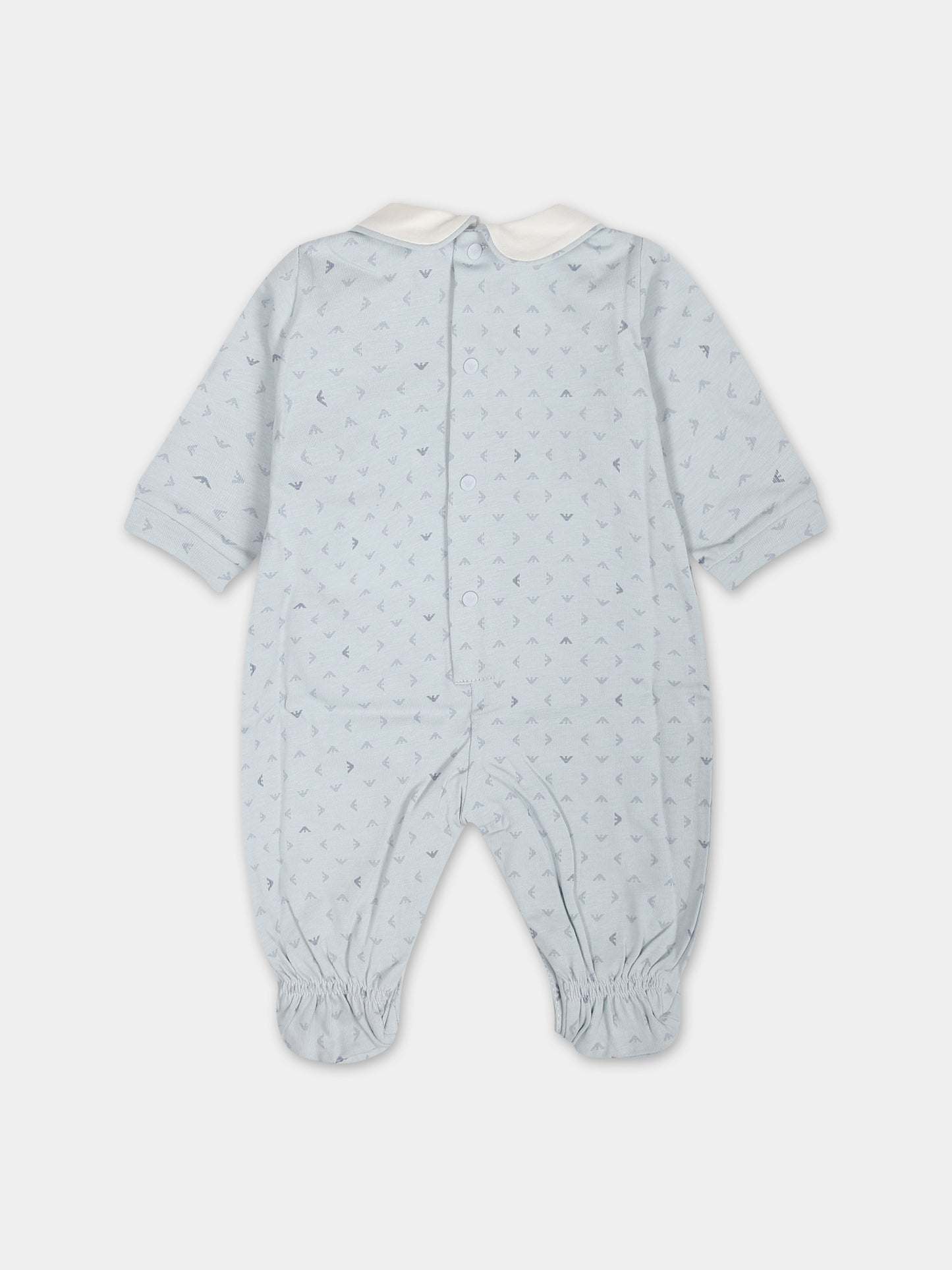 Tutina celeste per neonato con logo aquilotto all-over,Armani Junior,8NND48 NJ05Z F705