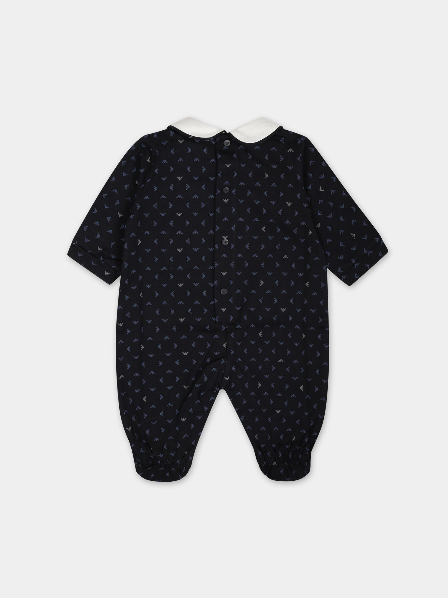 Tutina blu per neonato con logo aquilotto all-over,Armani Junior,8NND48 NJ05Z F919