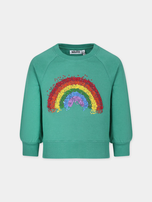 Felpa verde per bambina con arcobaleno,Molo,2S24J209 8886