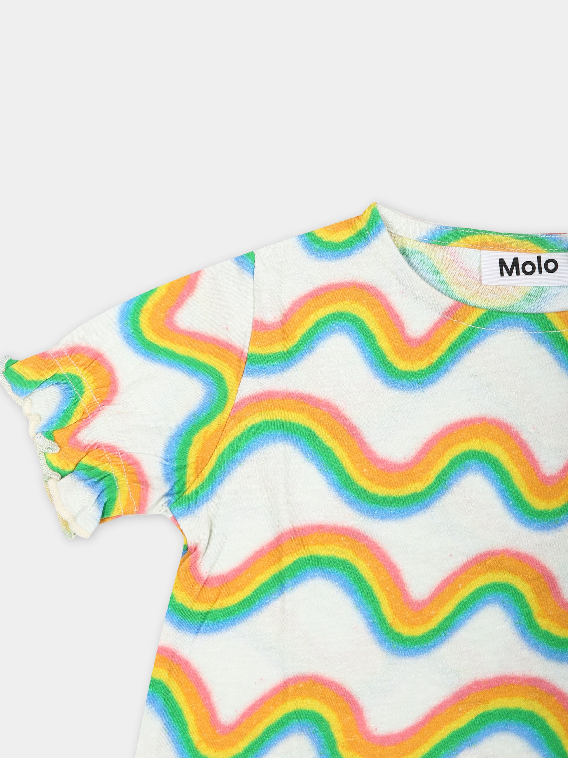 T-shirt bianca per neonata con stampa arcobaleno,Molo,4S24A201 9046