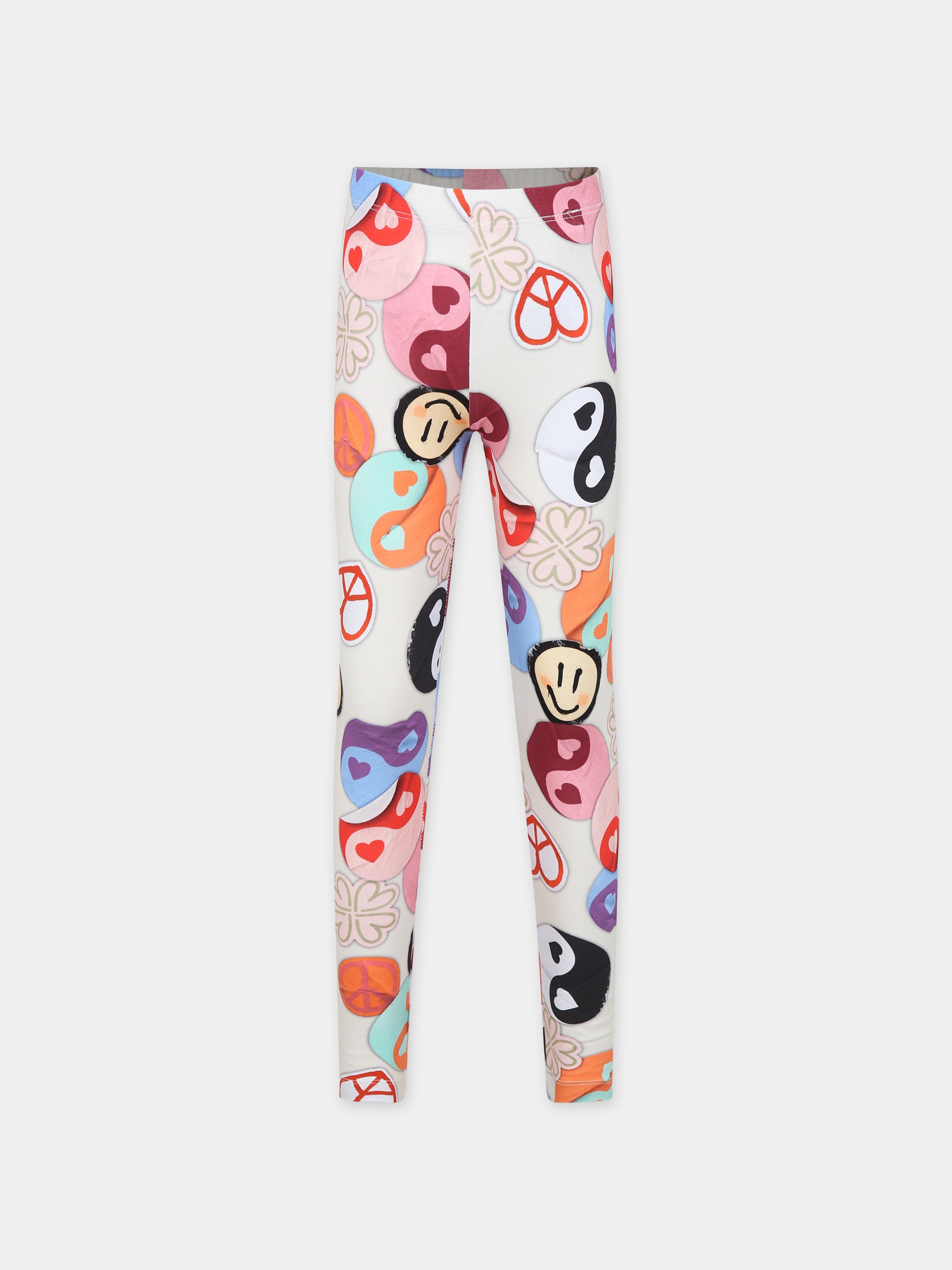 Leggings avorio per bambina con stampa smile e yin e yang,Molo,2S24F203 9009