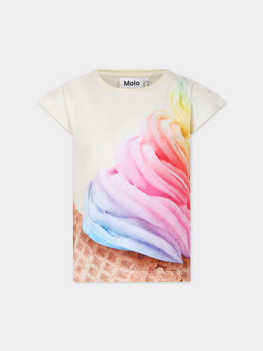 T-shirt avorio per bambina con stampa gelato,Molo,2S24A201 3414