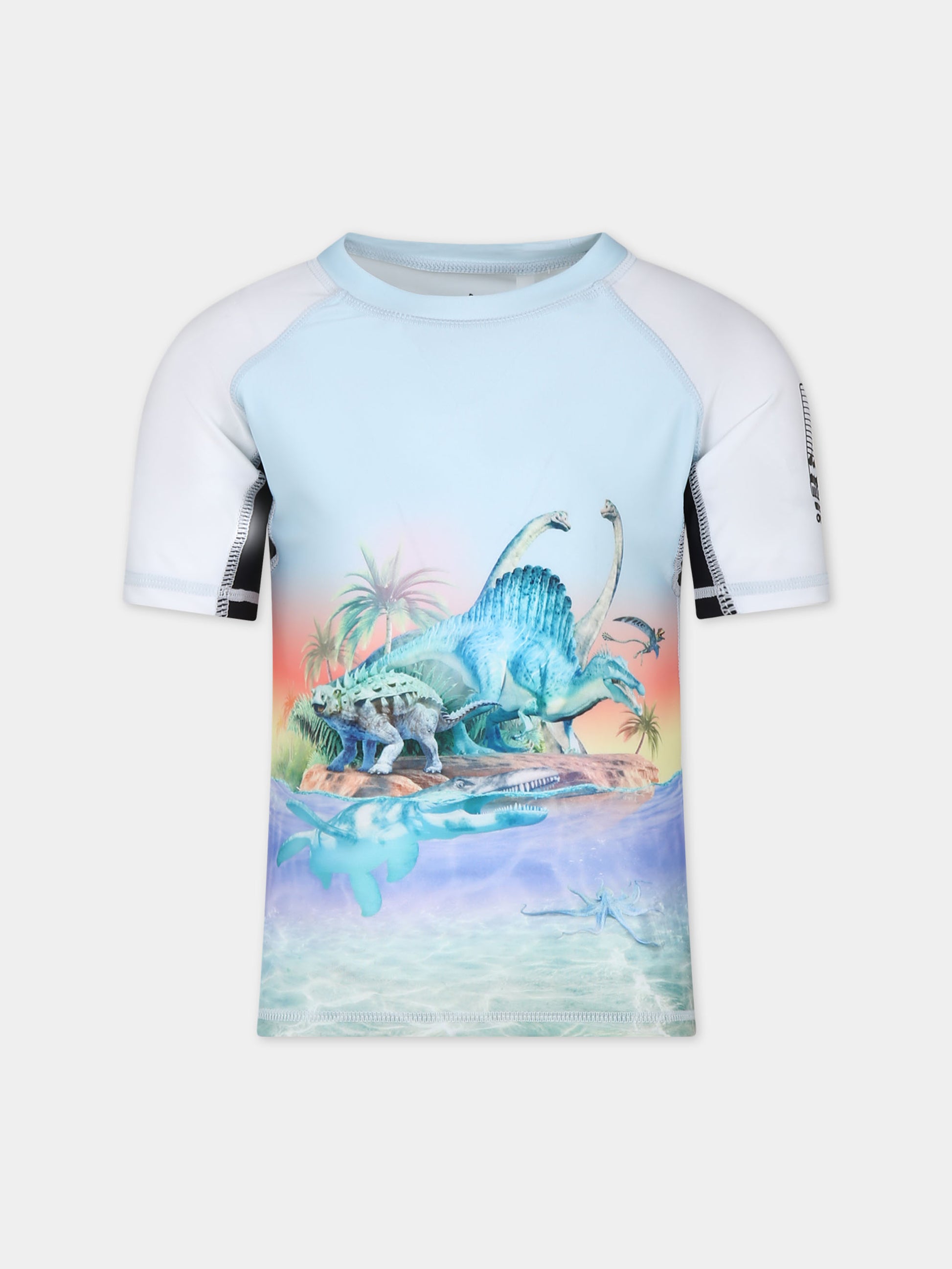 T-shirt celeste anti UV per bambino con stampa dinosauri,Molo,8S24P203 3428