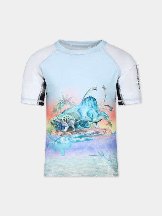T-shirt celeste anti UV per bambino con stampa dinosauri,Molo,8S24P203 3428