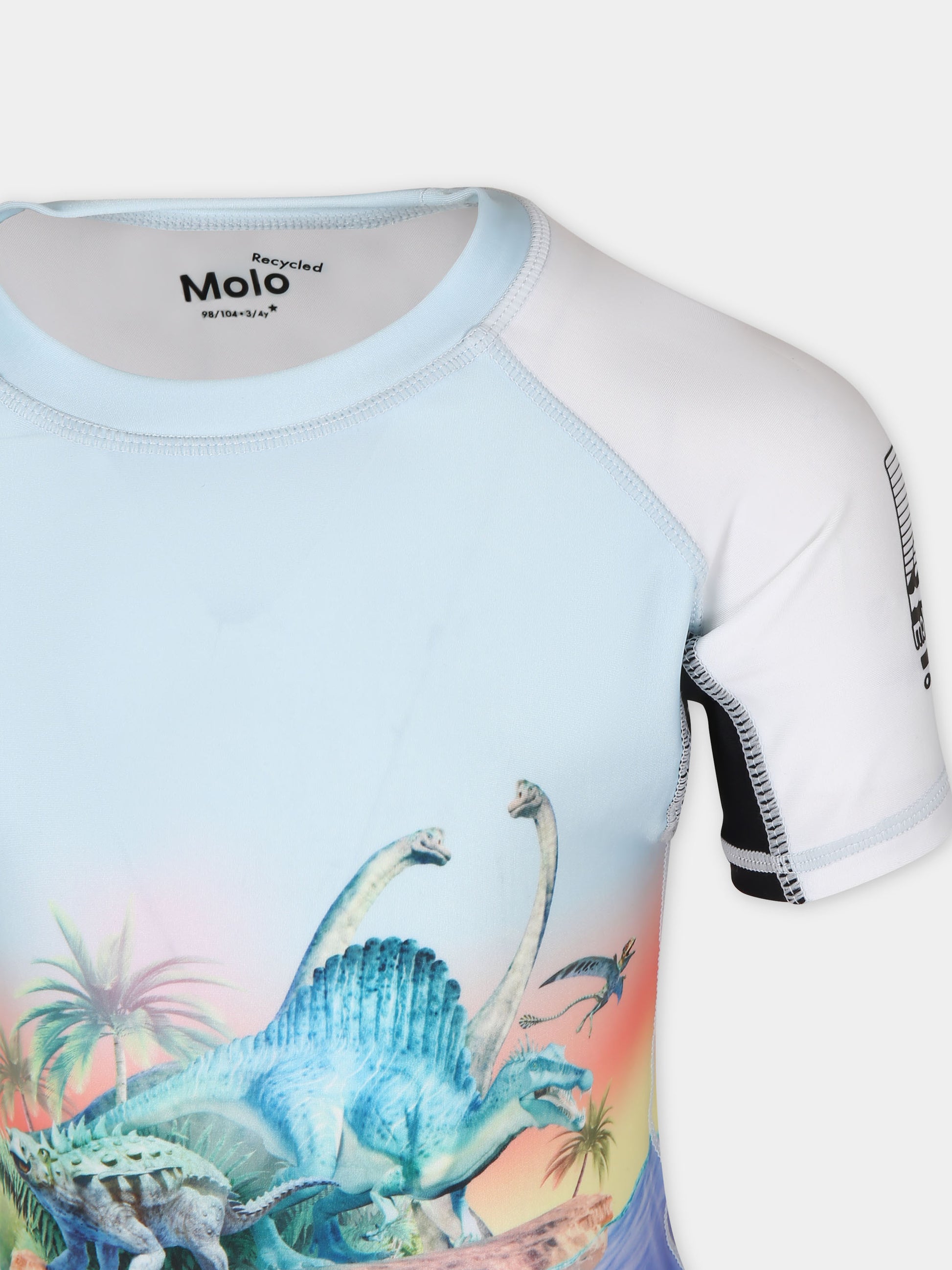 T-shirt celeste anti UV per bambino con stampa dinosauri,Molo,8S24P203 3428