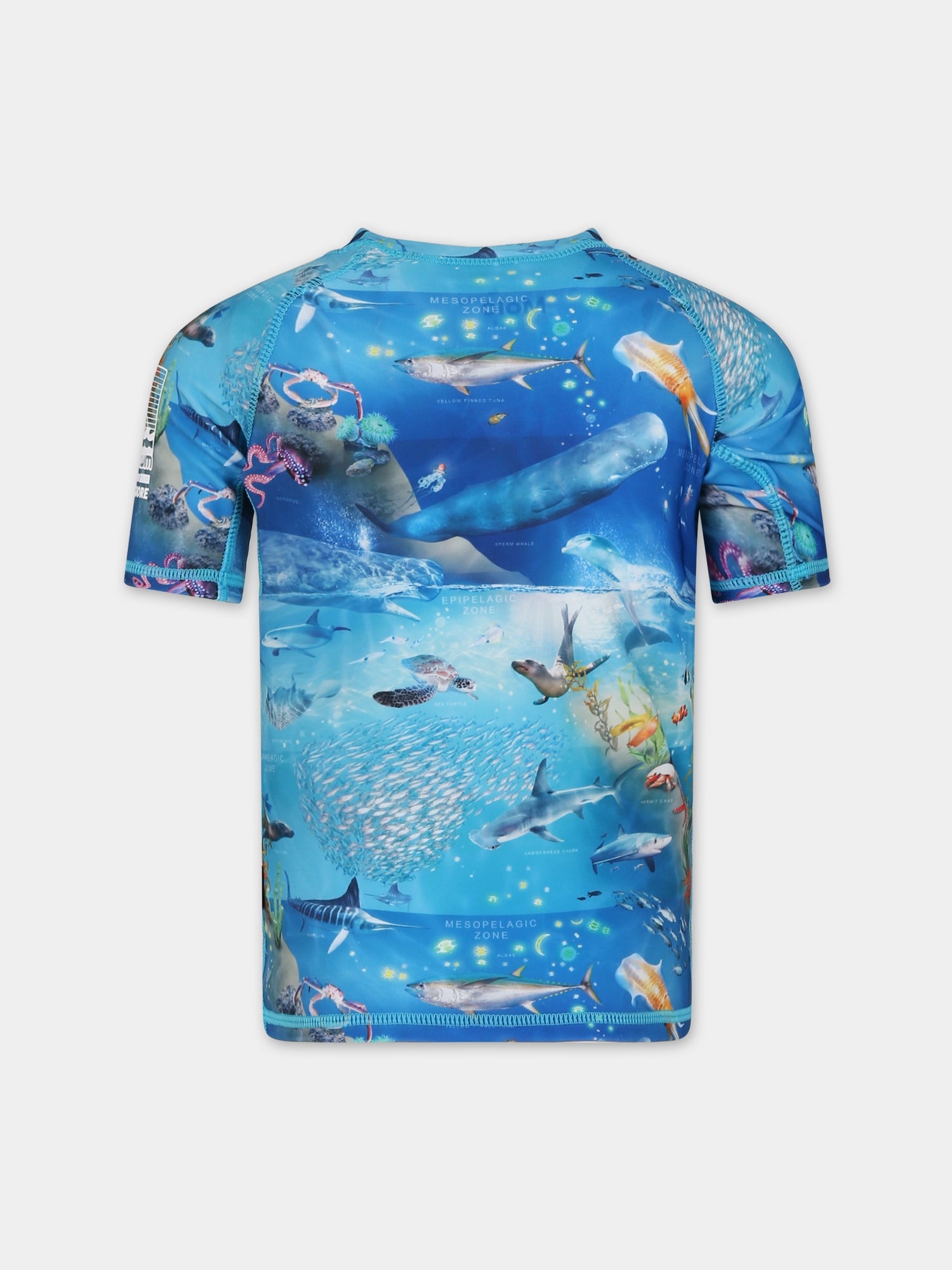 T-shirt anti UV azzurra per bambino con animali marini,Molo,8S24P203 9001