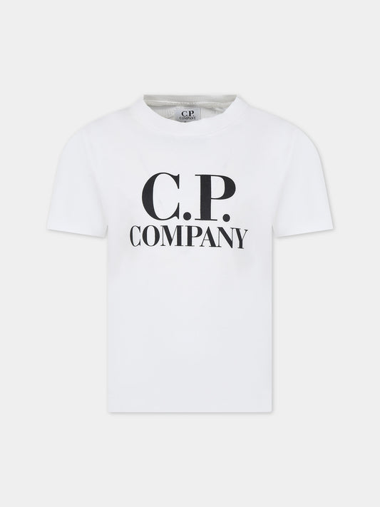 T-shirt bianca per bambino con logo,C. P. Company,CUM006 LAA17 10135