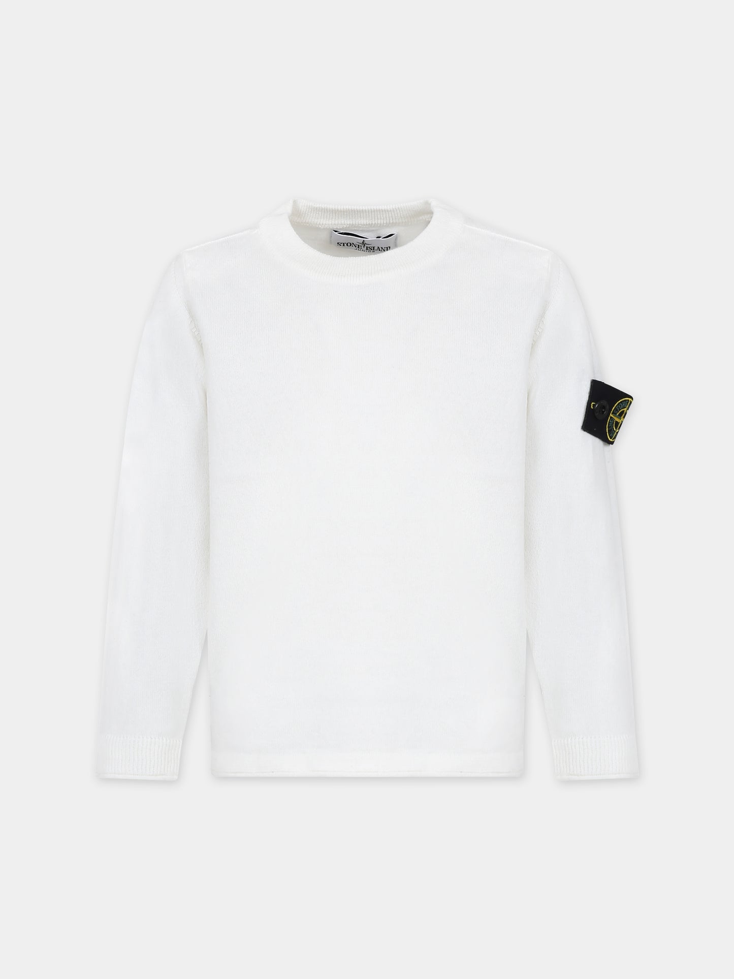 Maglione bianco per bambino con bussola,Stone Island Junior,8016505B9 V0001