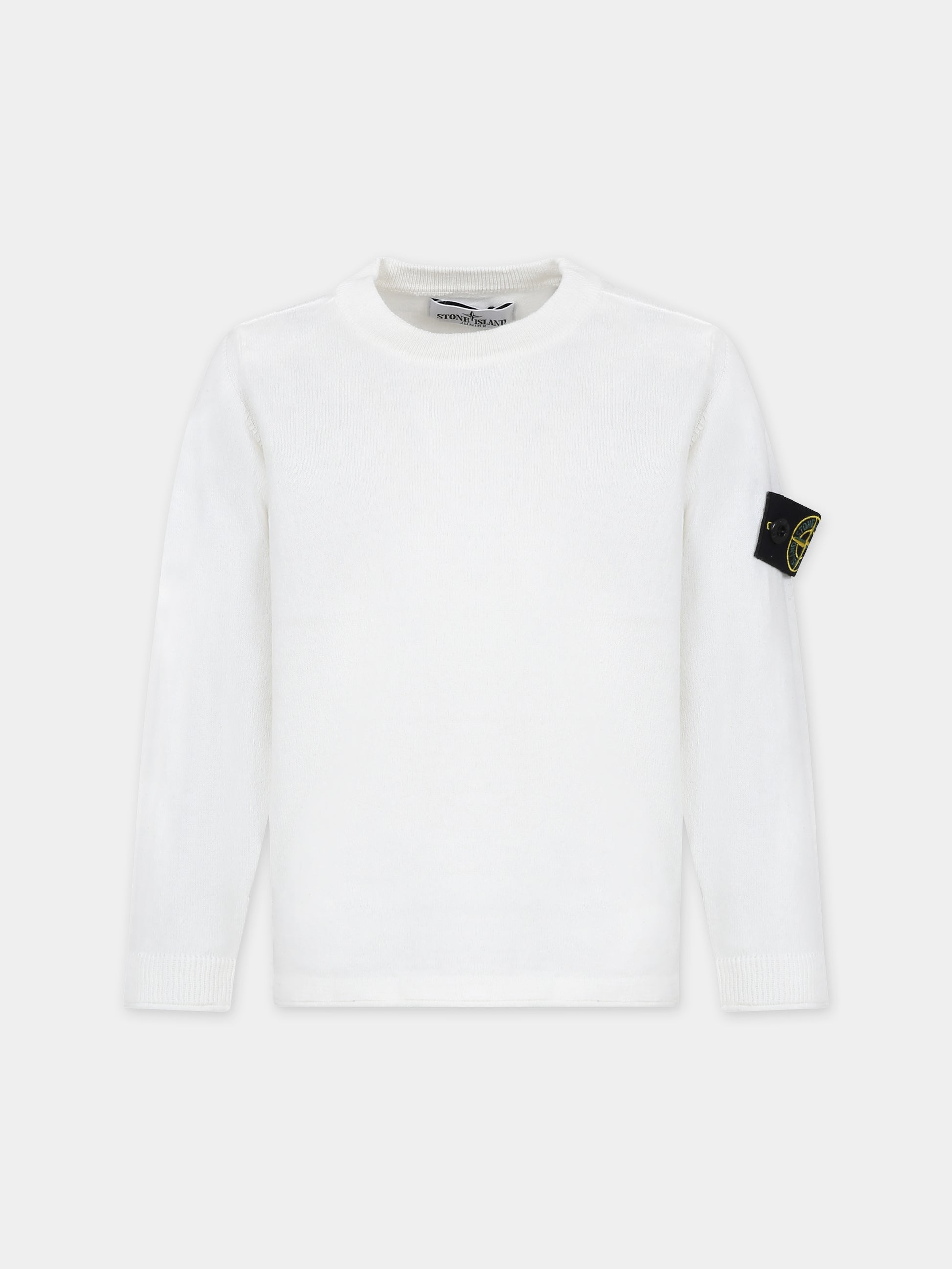Maglione bianco per bambino con bussola,Stone Island Junior,8016505B9 V0001