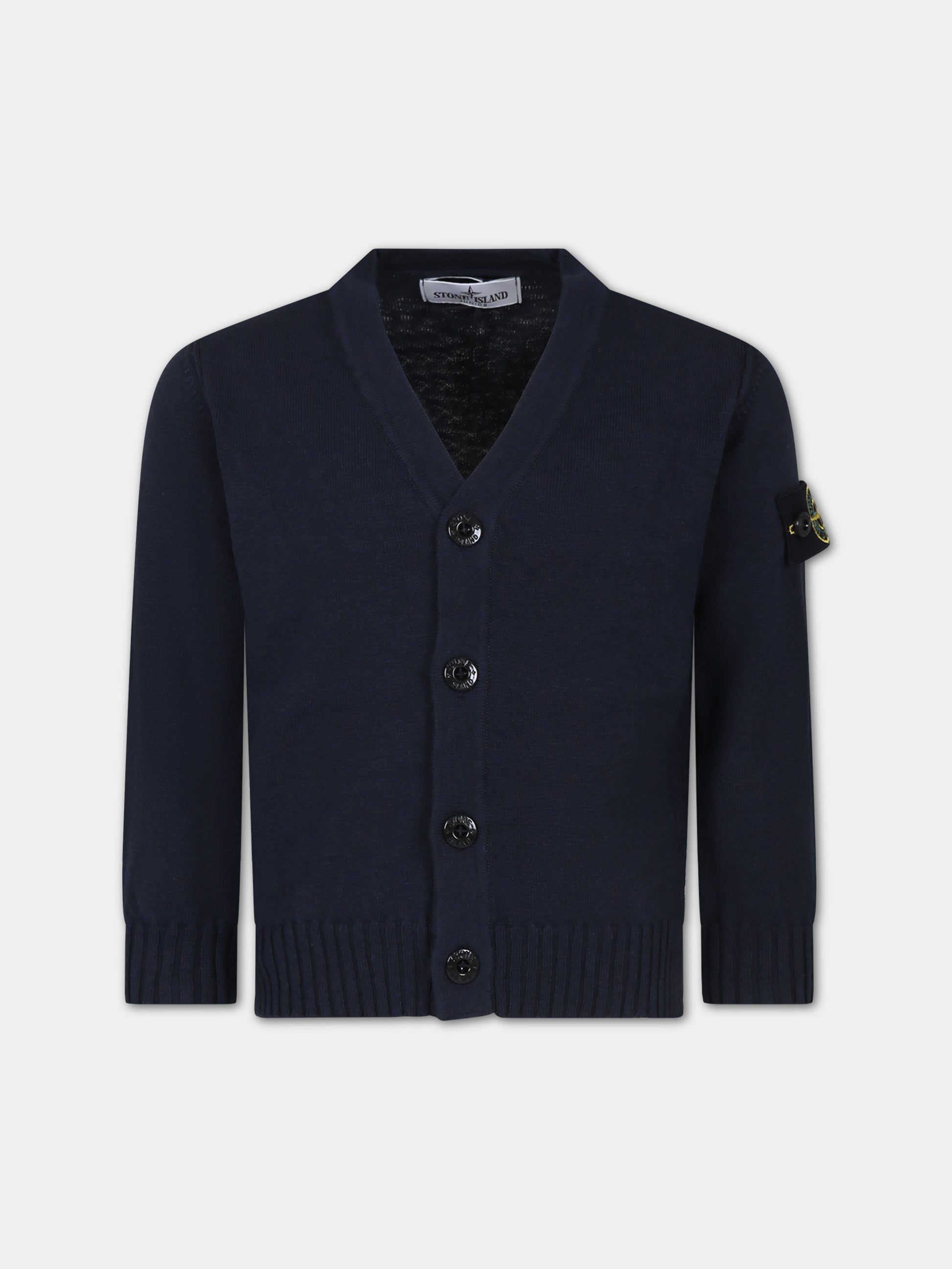 Cardigan blu per bambino con logo,Stone Island Junior,8016511B0 V0020