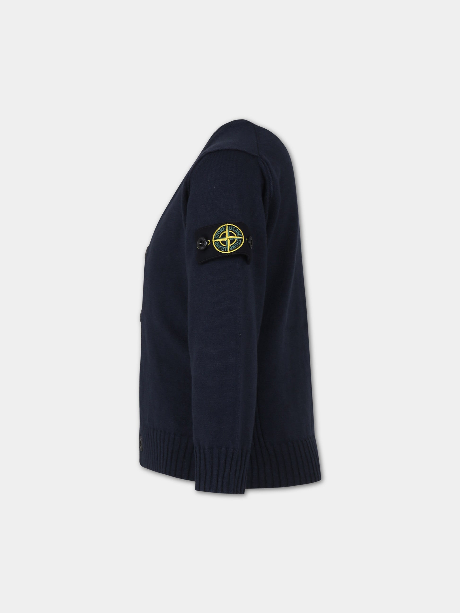 Cardigan blu per bambino con logo,Stone Island Junior,8016511B0 V0020