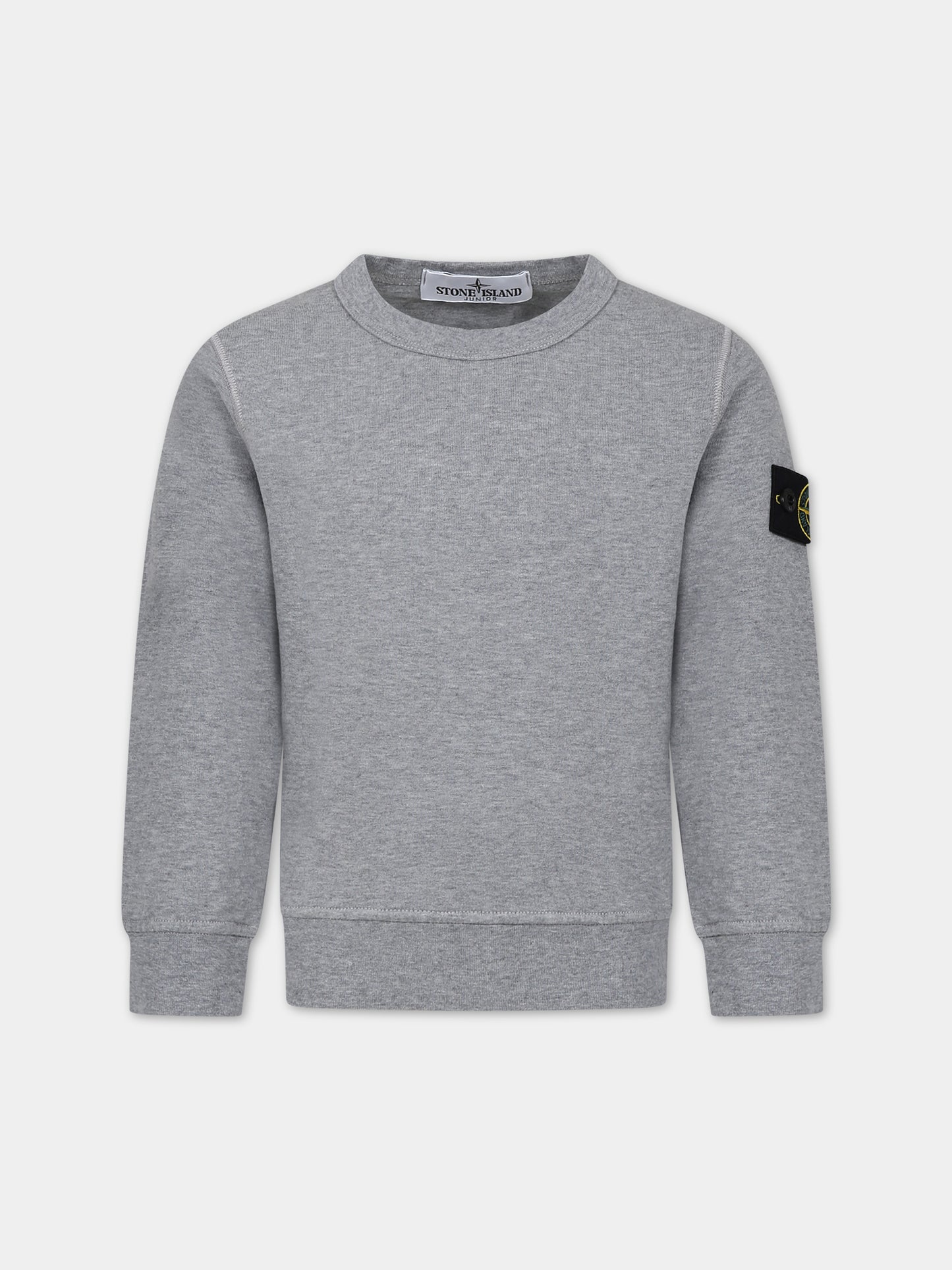 Felpa grigia per bambino con logo iconico,Stone Island Junior,801661340 V0M64