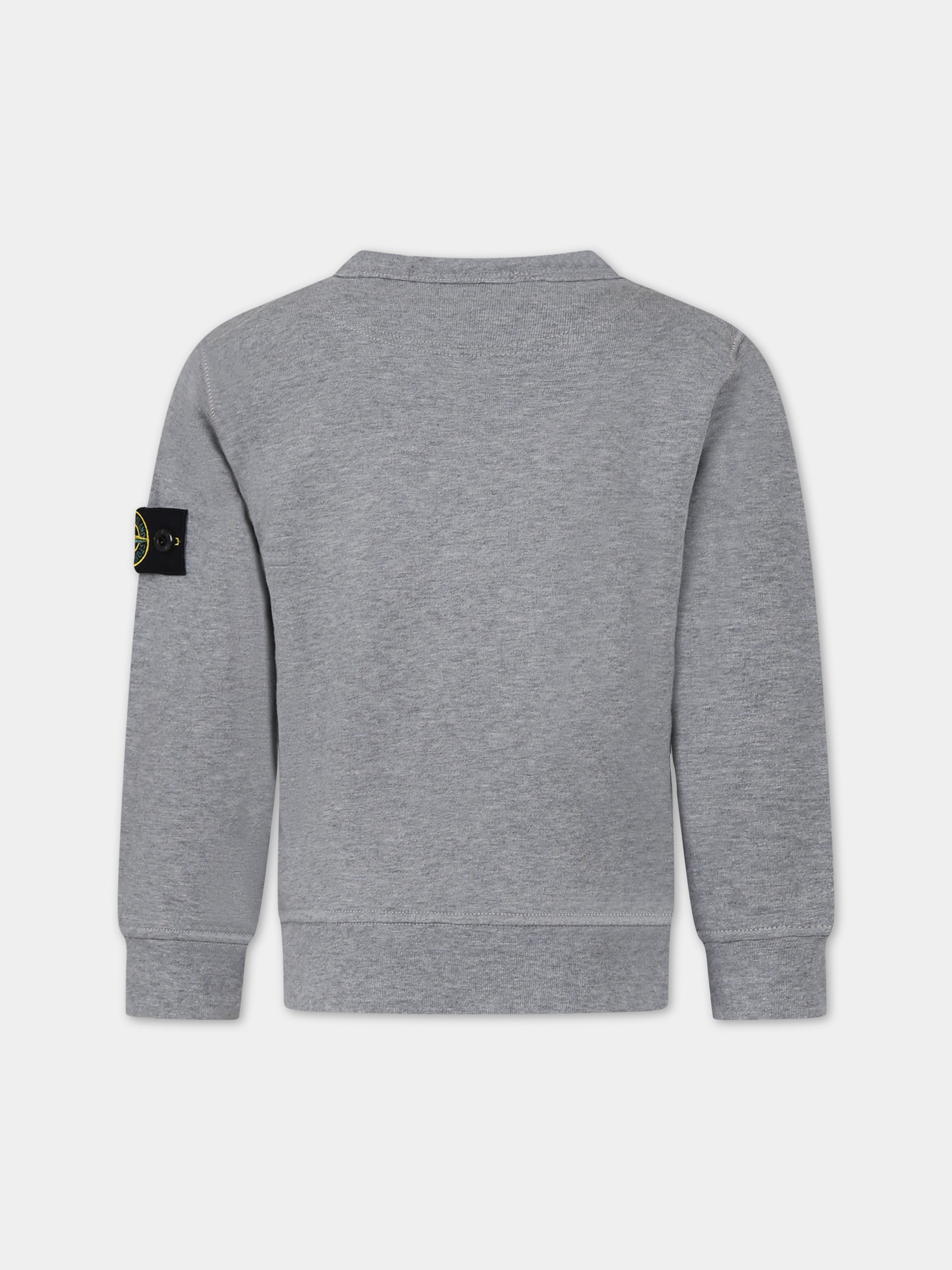 Felpa grigia per bambino con logo iconico,Stone Island Junior,801661340 V0M64