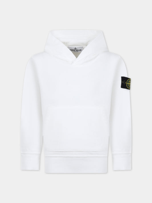 Felpa bianca per bambino con logo iconico,Stone Island Junior,801661640 V0001