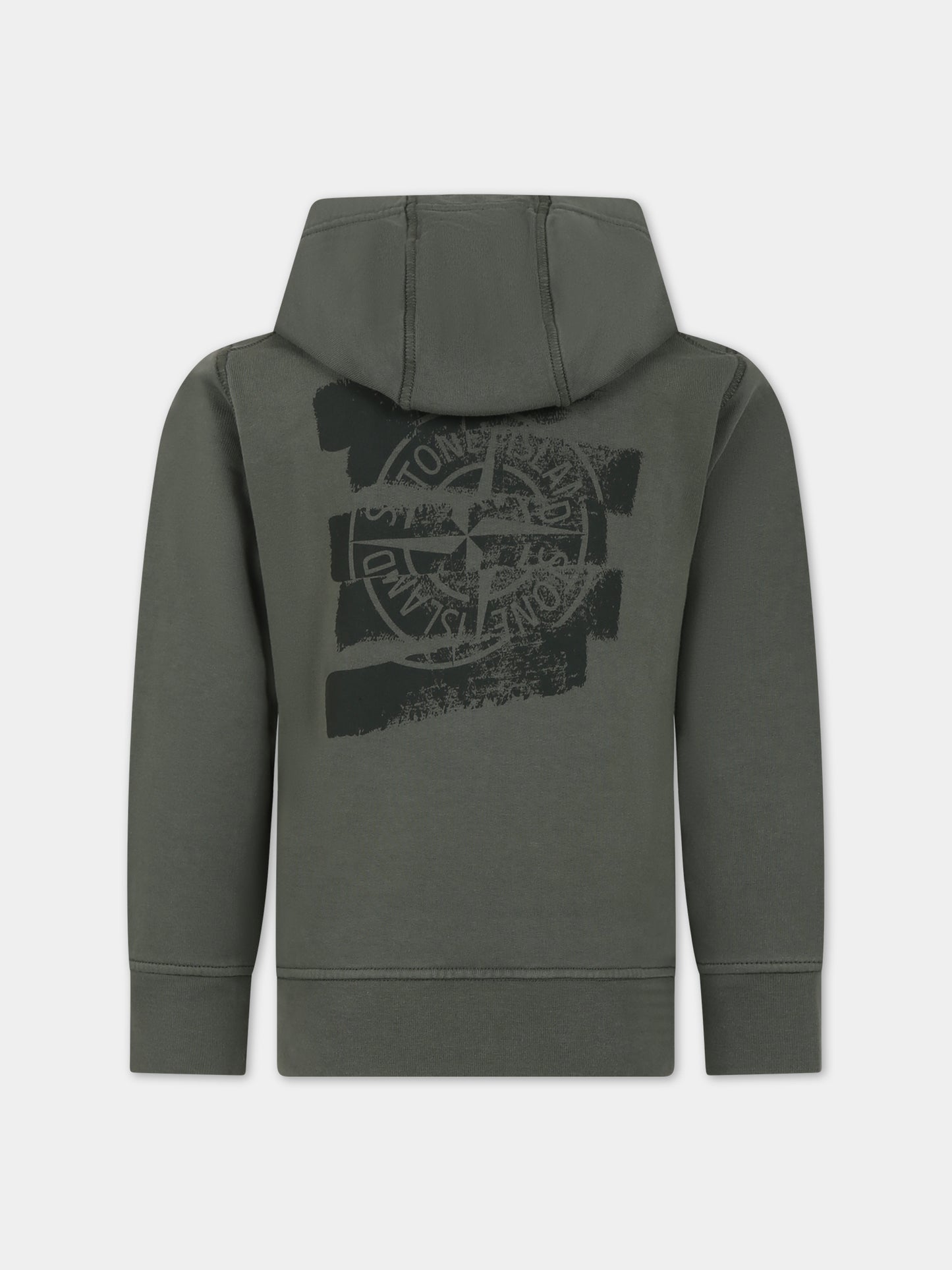 Felpa verde per bambino con stampa logo,Stone Island Junior,801662854 V0058