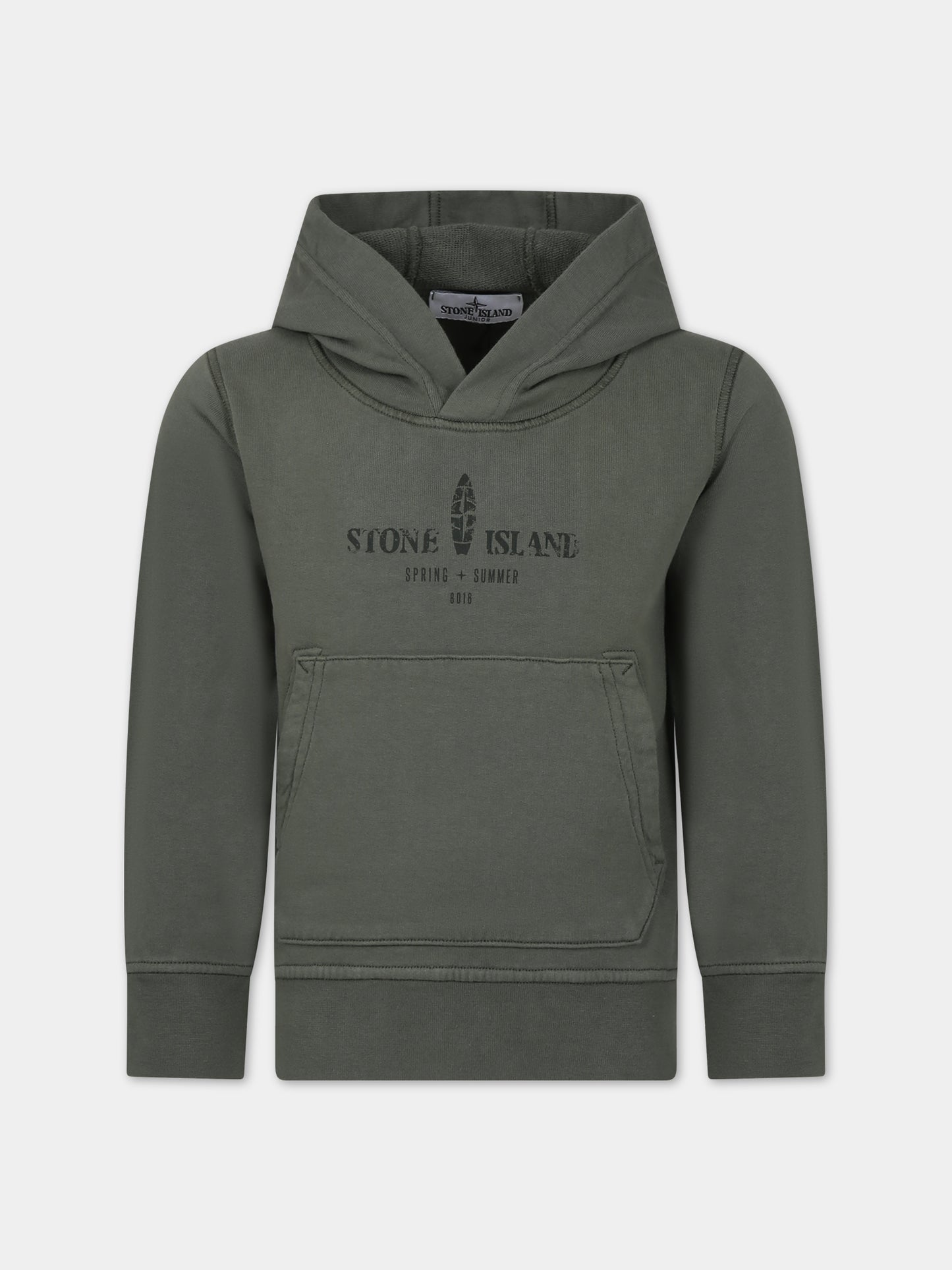 Felpa verde per bambino con stampa logo,Stone Island Junior,801662854 V0058