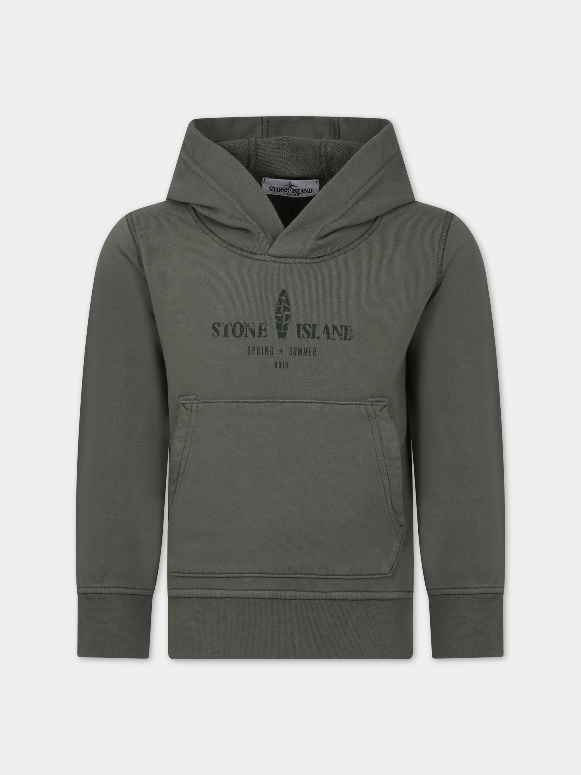Felpa verde per bambino con stampa logo,Stone Island Junior,801662854 V0058