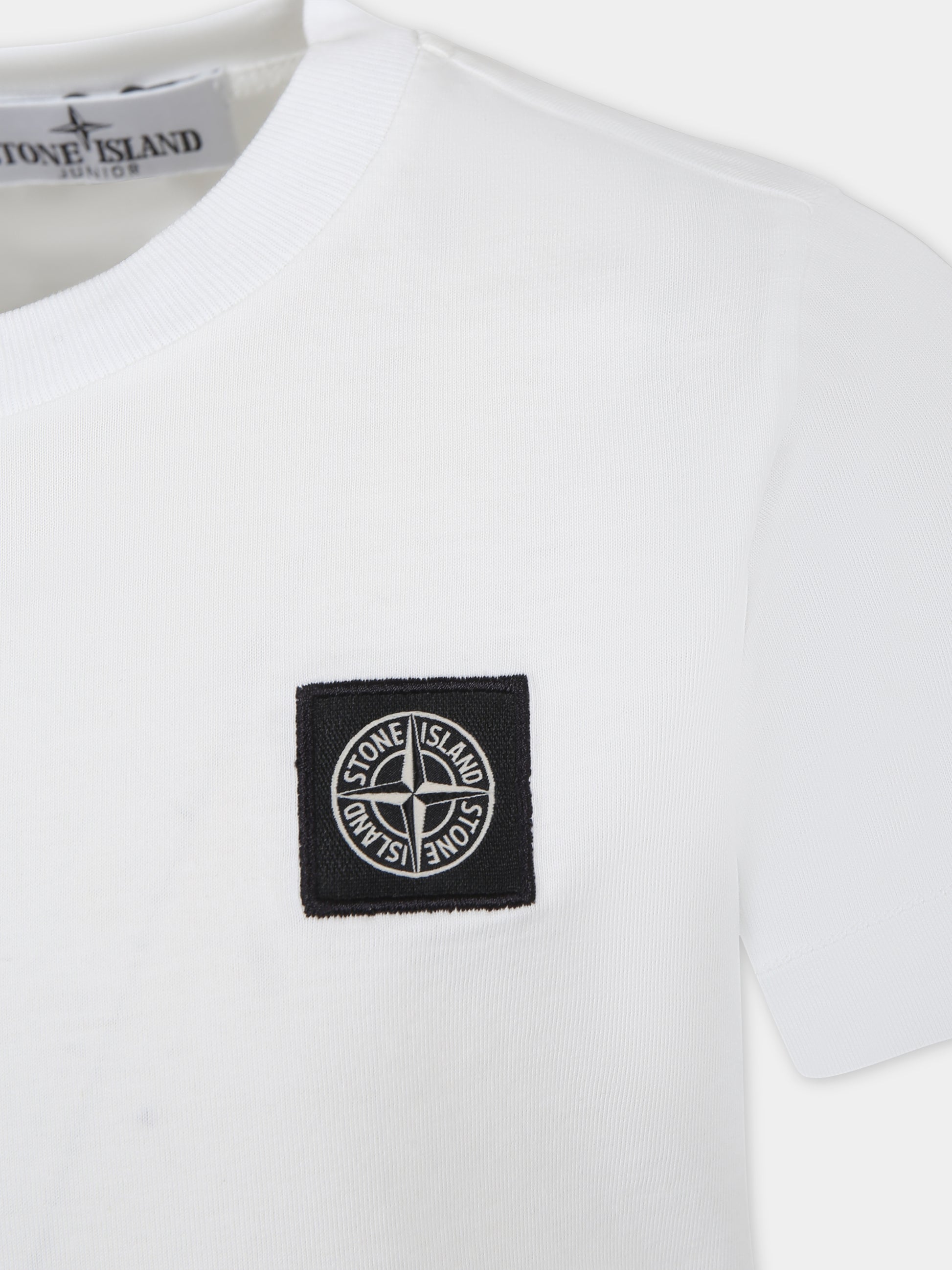 T-shirt bianca per bambino con logo,Stone Island Junior,801620147 V0001