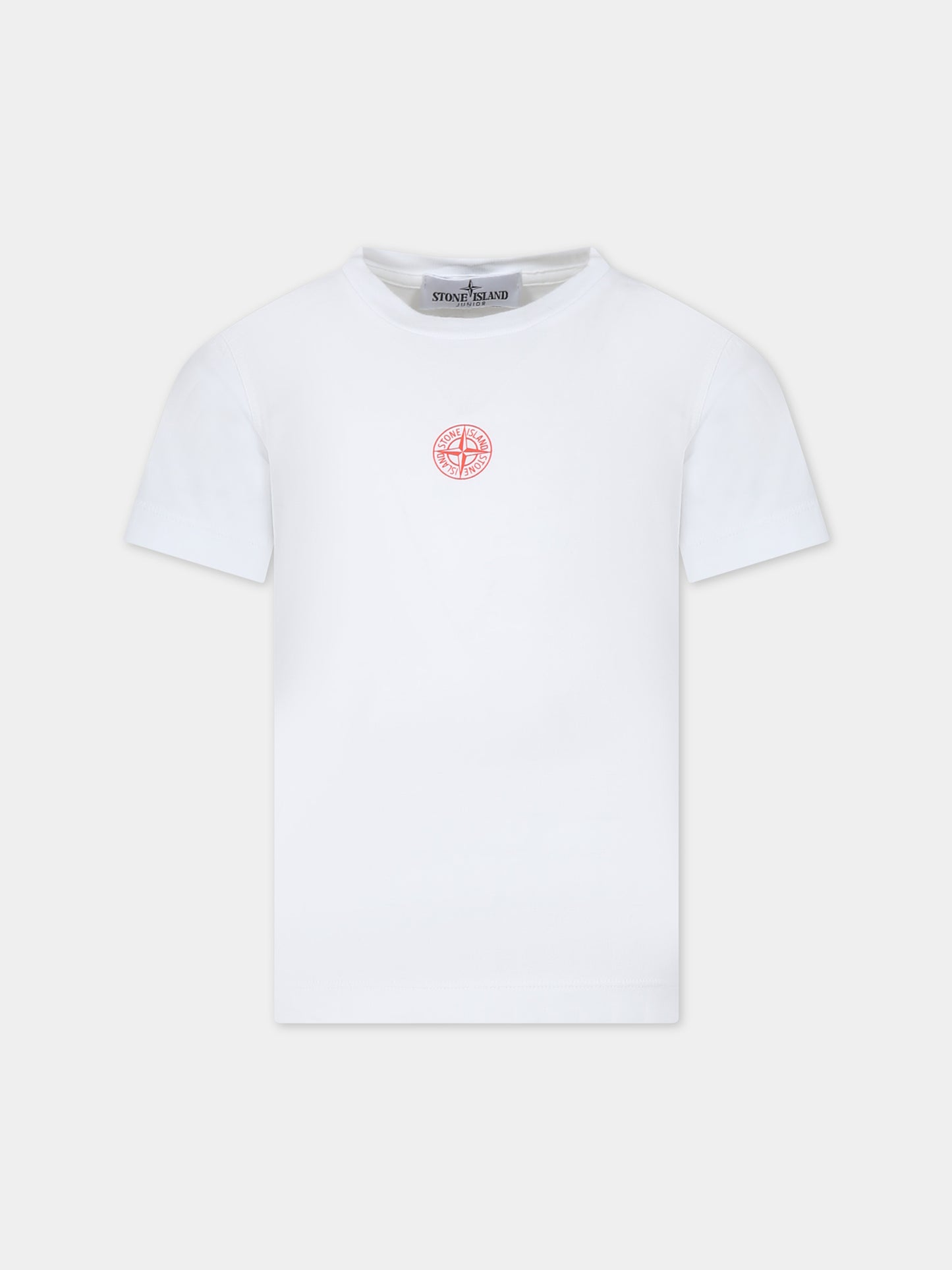 T-shirt bianca per bambino con logo,Stone Island Junior,801621071 V0001
