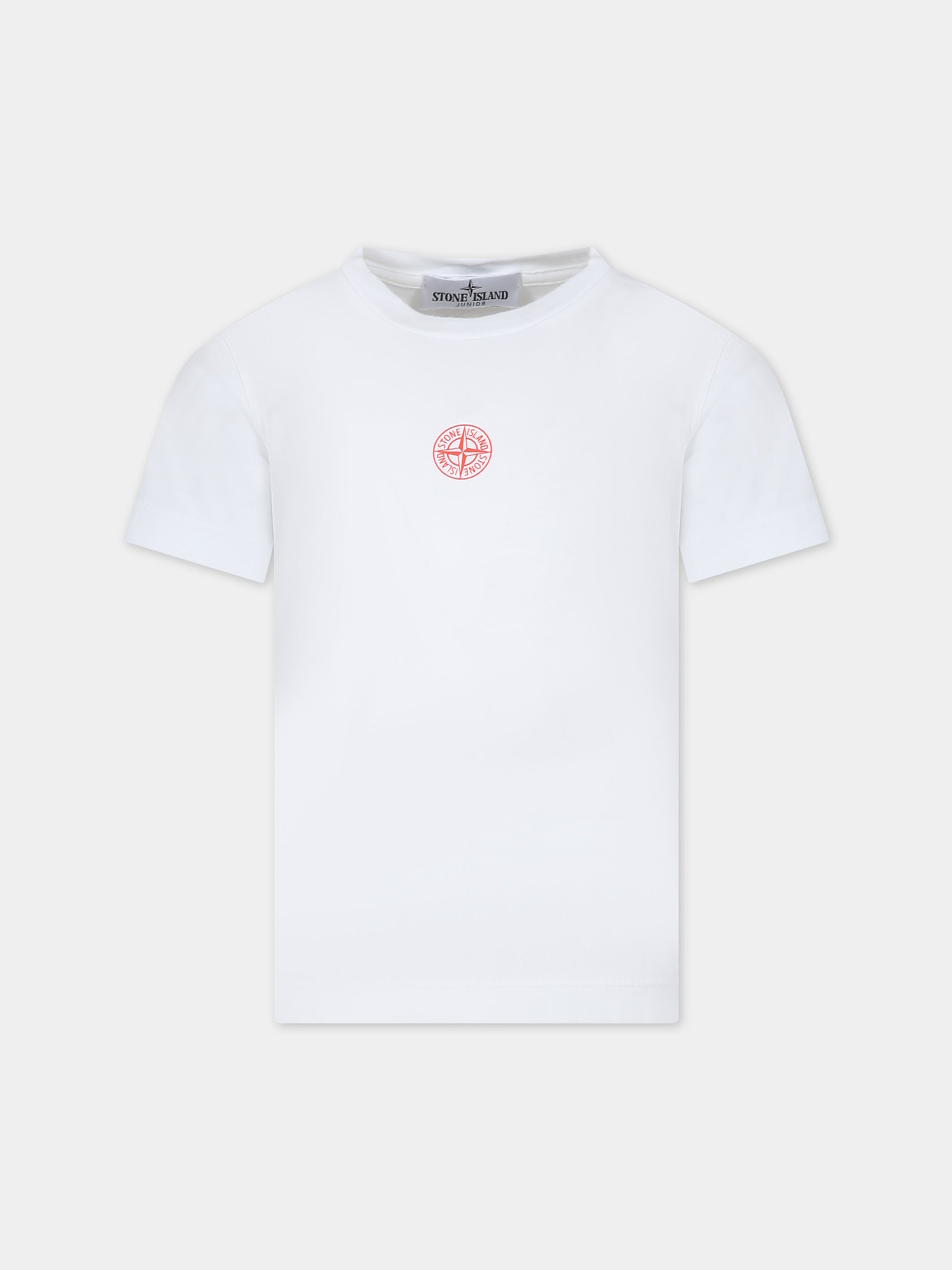 T-shirt bianca per bambino con logo,Stone Island Junior,801621071 V0001