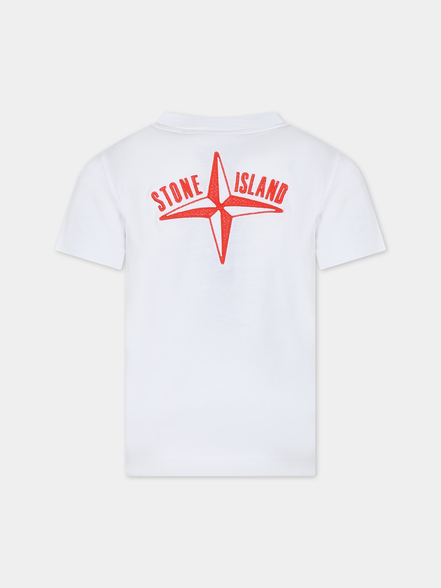 T-shirt bianca per bambino con logo,Stone Island Junior,801621071 V0001