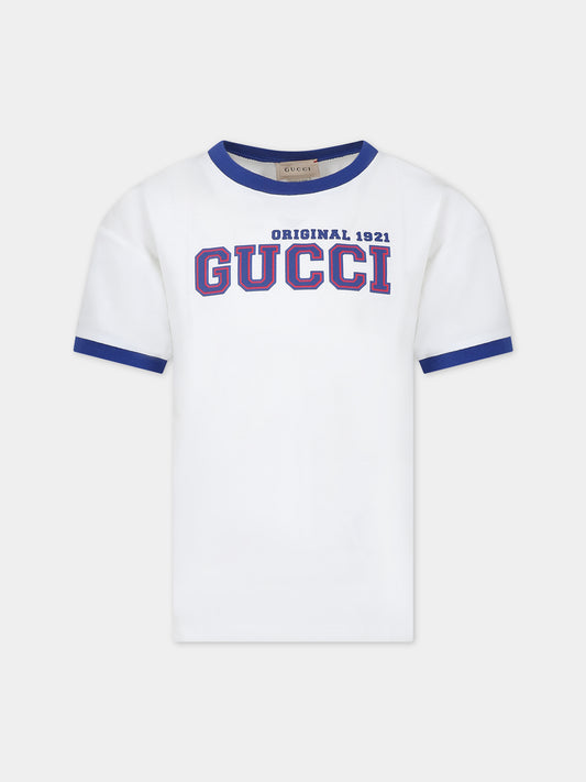 T-shirt avorio per bambino con logo,Gucci Kids,724772 XJF6M 9332