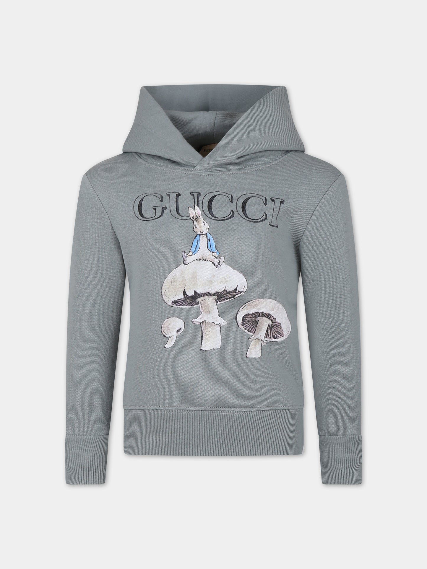 Felpa grigia per bambini con funghi e Peter Rabbit,Gucci Kids,771624 XJF60 9311