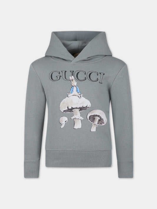 Felpa grigia per bambini con funghi e Peter Rabbit,Gucci Kids,771624 XJF60 9311
