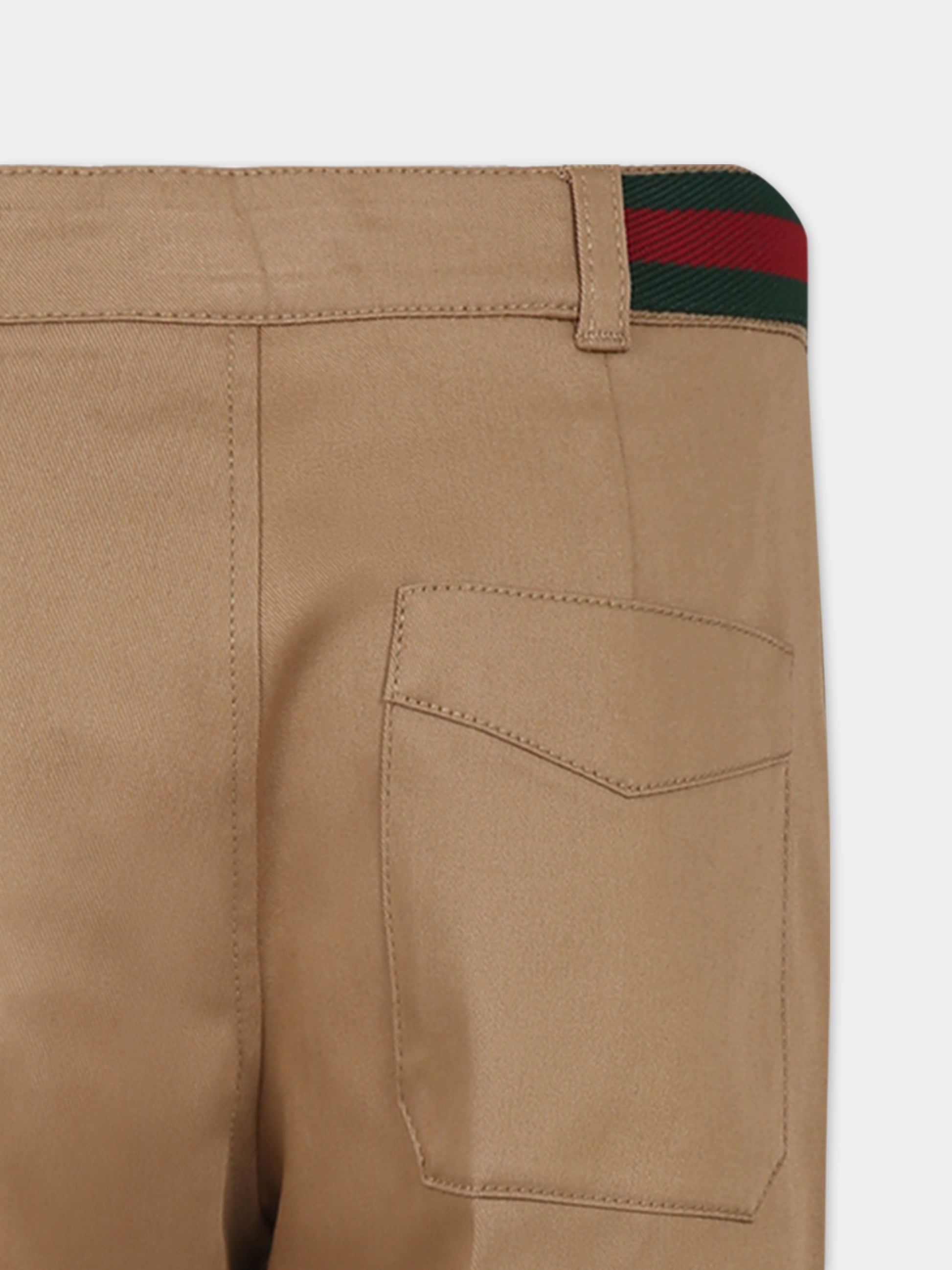 Pantaloni beige per bambino con dettaglio Web,Gucci Kids,737990 XWA0I 9813