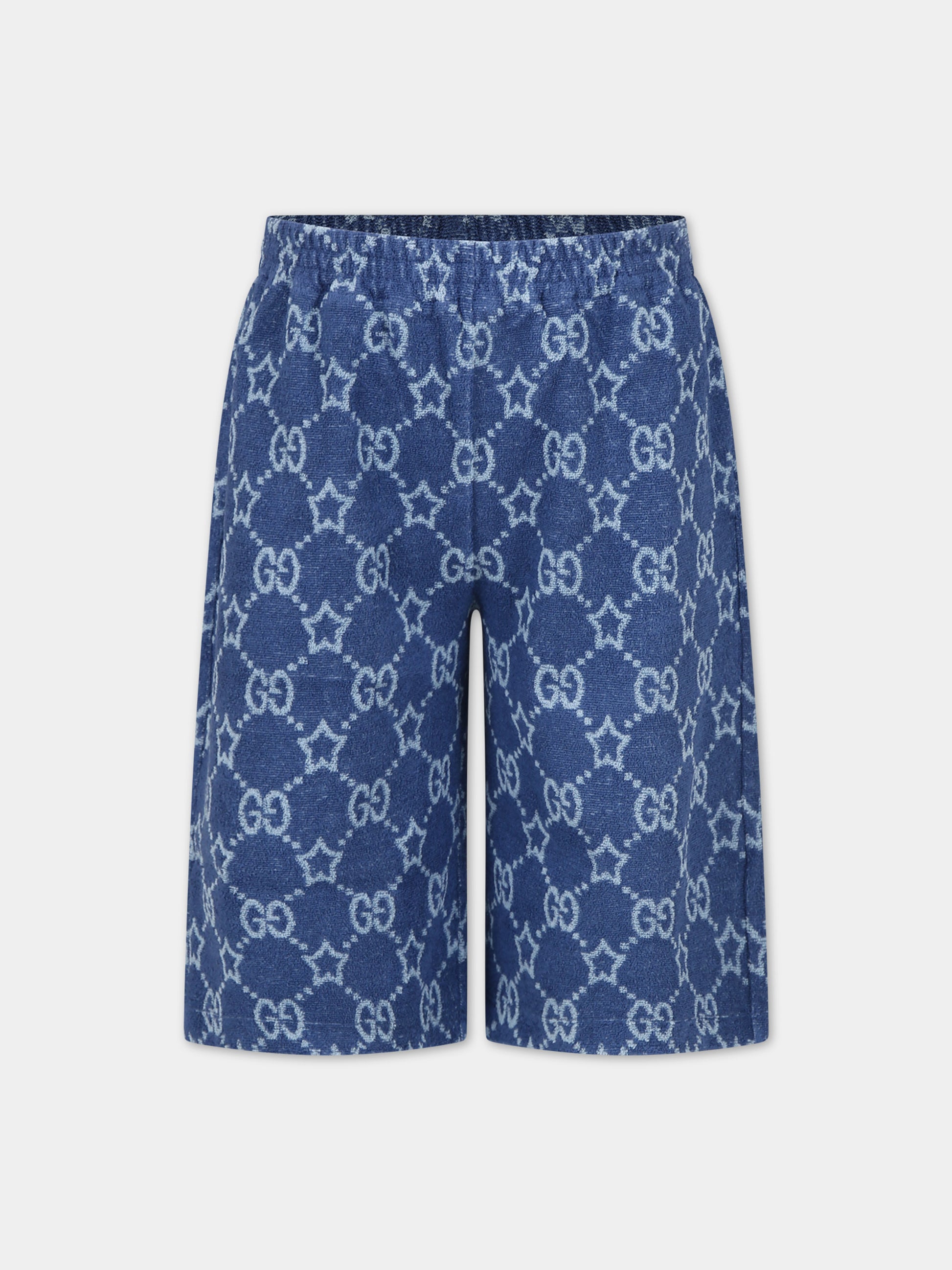 Shorts sportivo blu per bambino con stelle GG,Gucci Kids,770710 XJF5D 4695