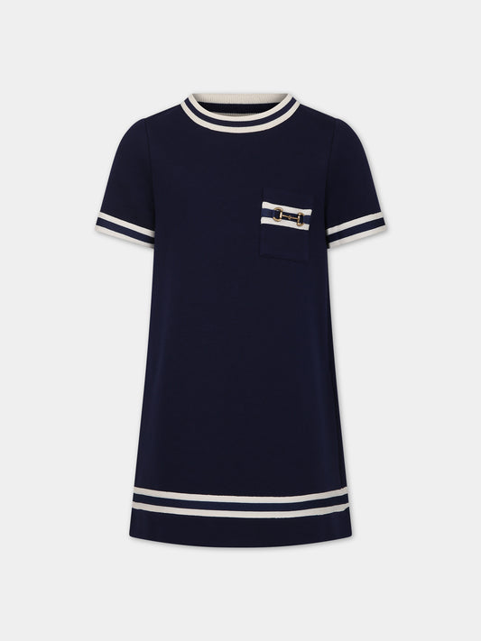 Vestito blu per bambina con morsetto,Gucci Kids,718772 XJE3J 4780