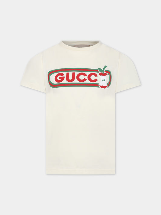 T-shirt avorio per bambina con logo,Gucci Kids,610190 XJF87 9247