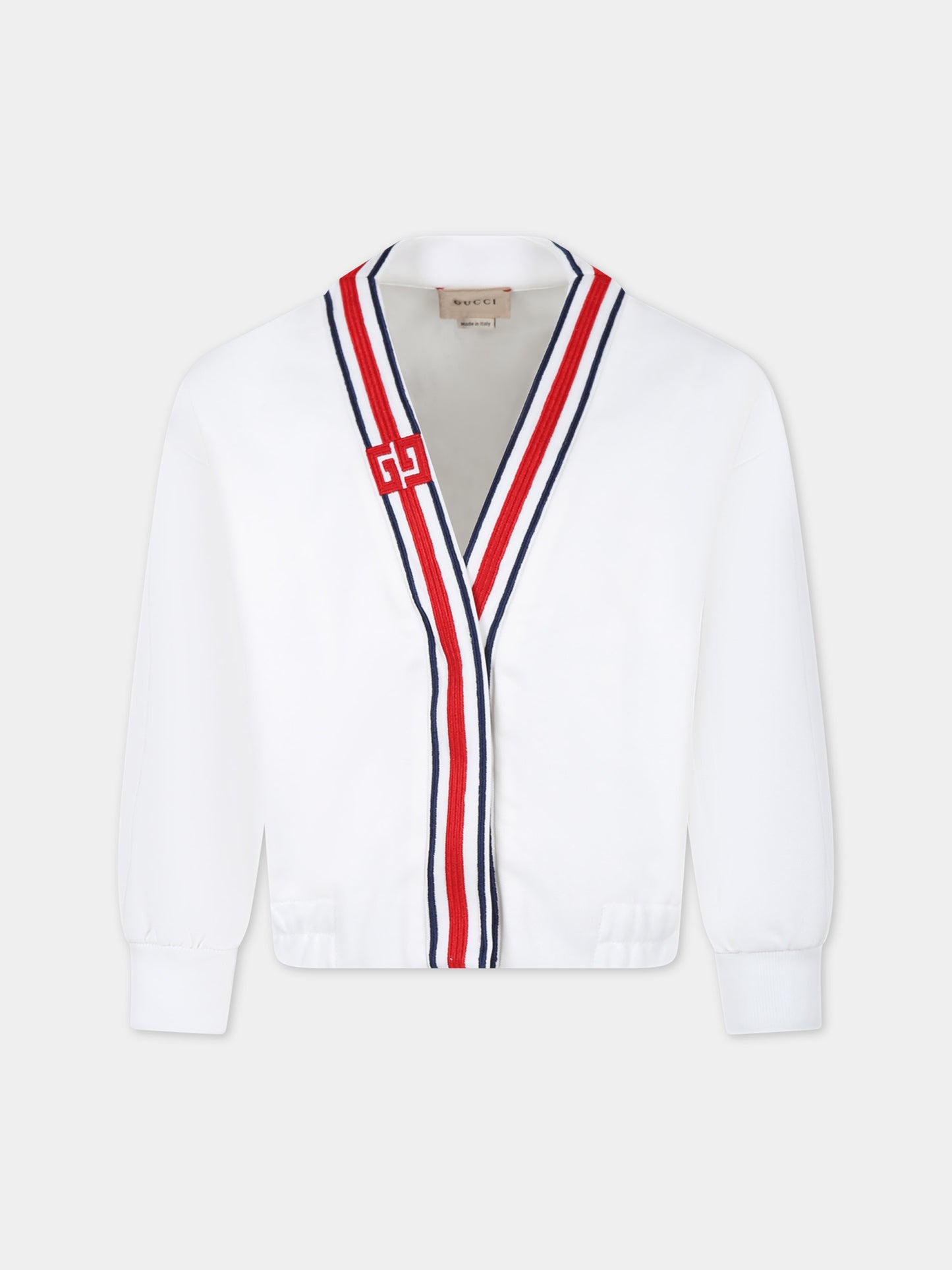 Cardigan bianco per bambina con iconiche GG,Gucci Kids,768034 XJF81 9799