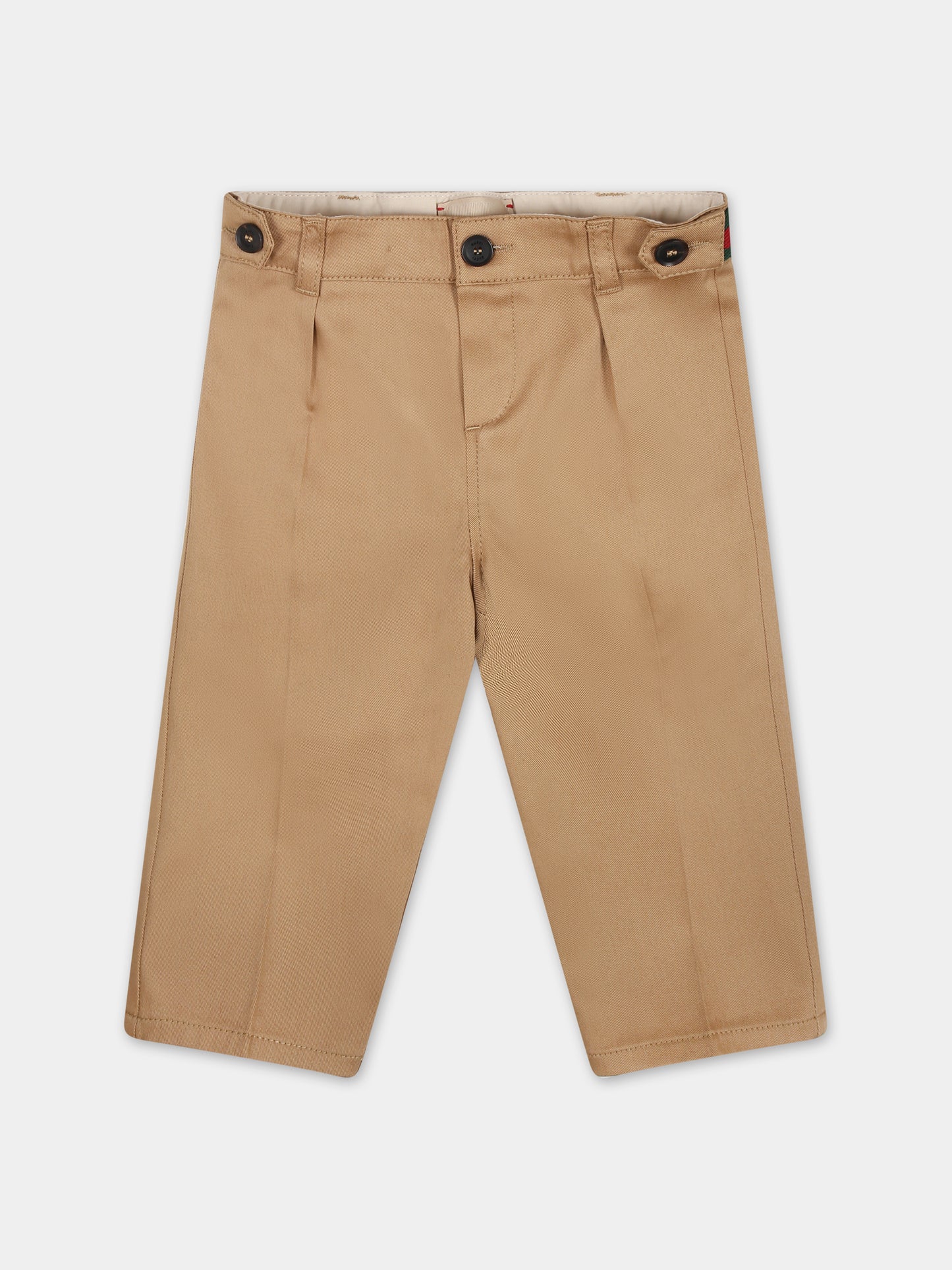 Pantaloni beige per neonato con dettaglio Web,Gucci Kids,778590 XWA0I 9813