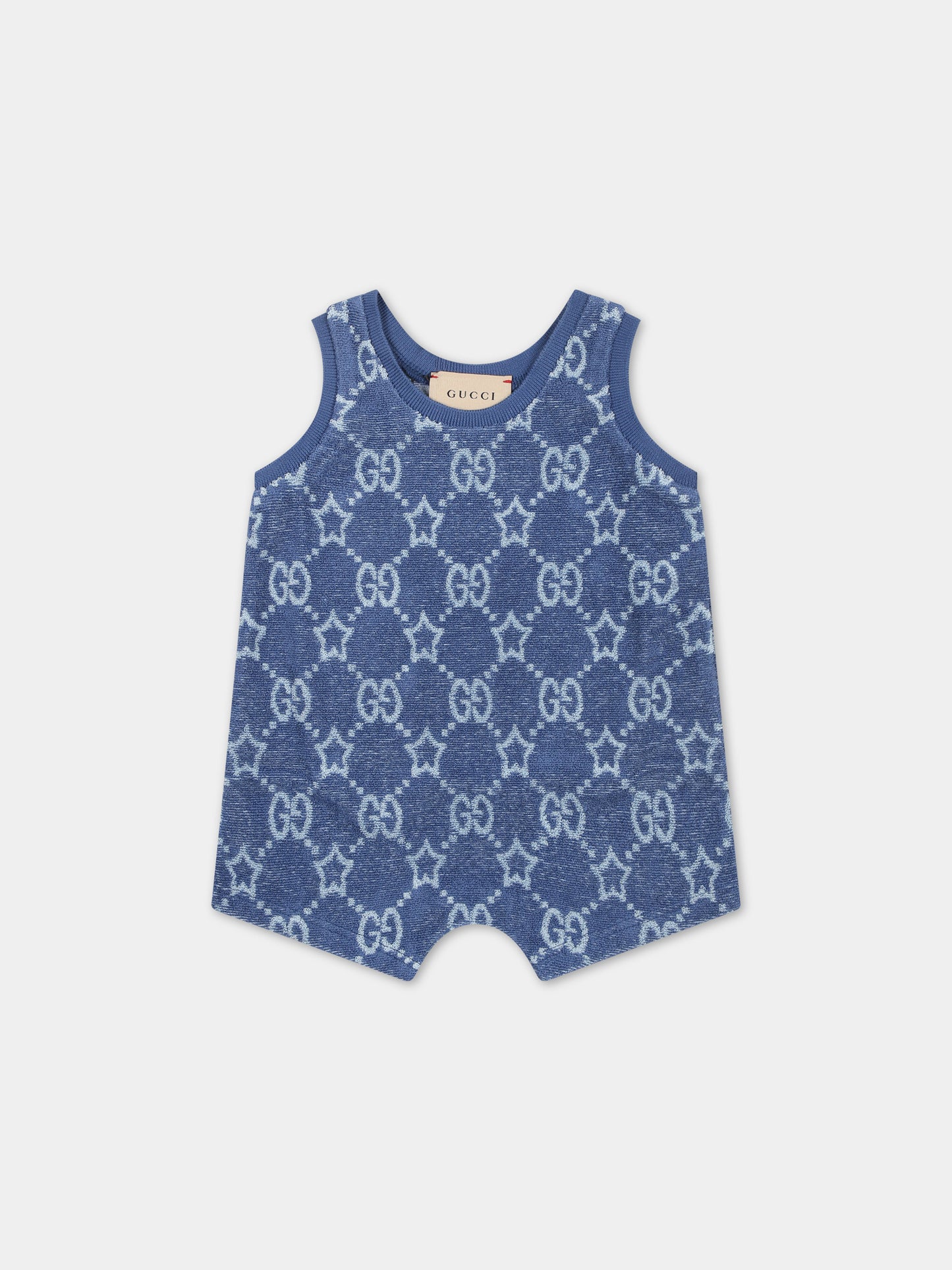 Pagliaccetto blu per neonato con Doppia G,Gucci Kids,773468 XJF8B 4575