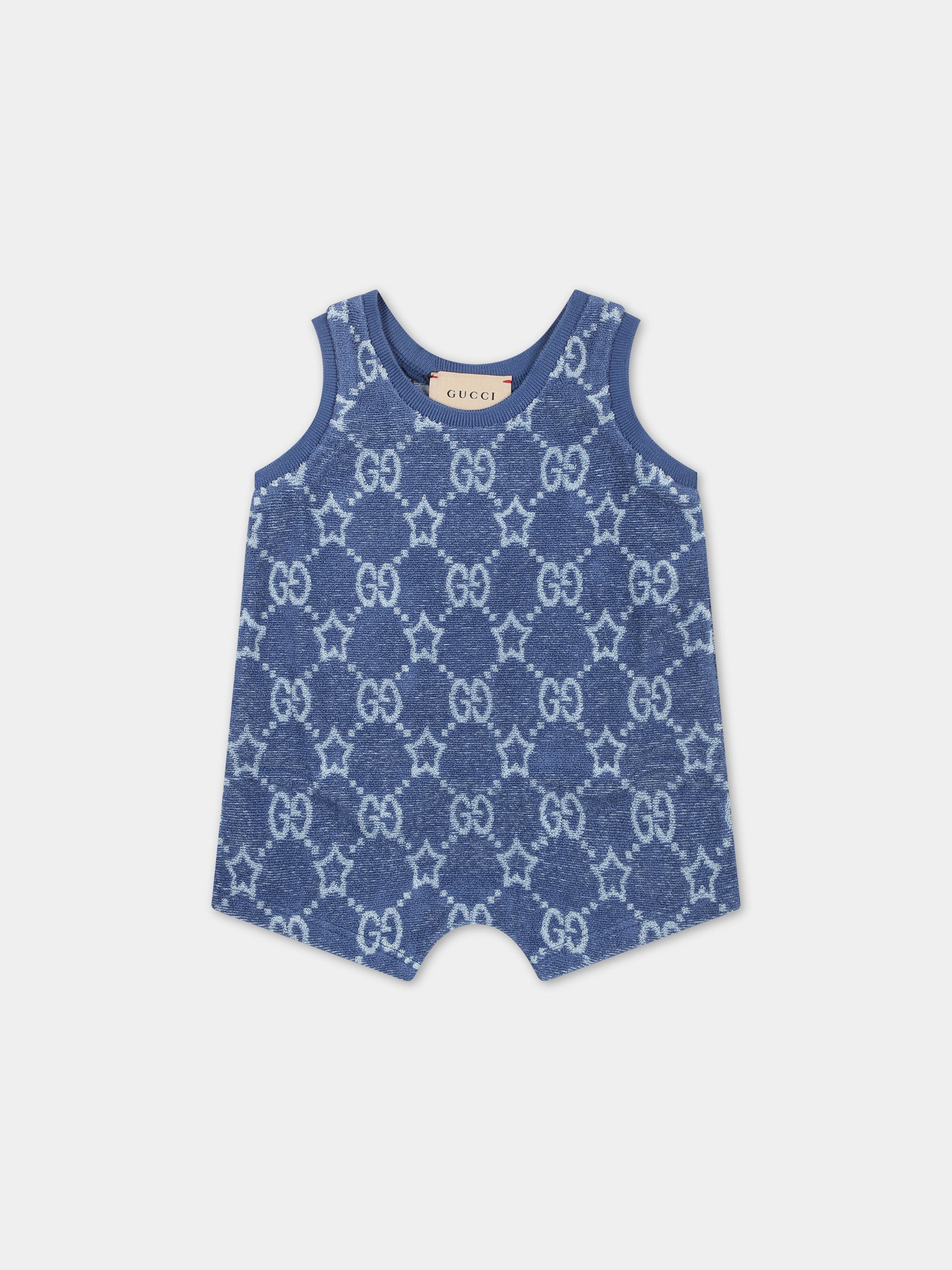 Pagliaccetto blu per neonato con Doppia G,Gucci Kids,773468 XJF8B 4575
