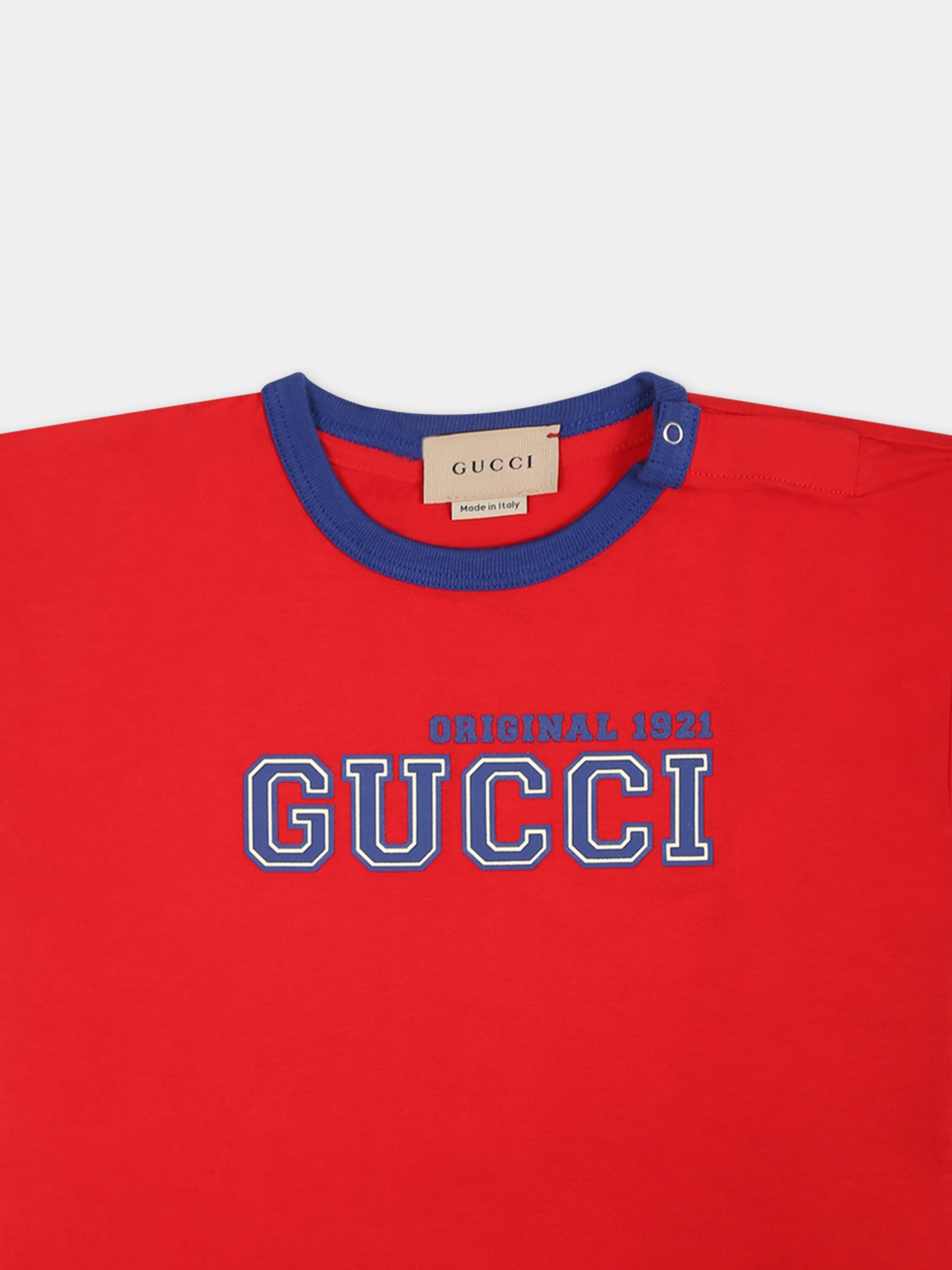 T-shirt rossa per neonato con logo,Gucci Kids,724822 XJF53 6344