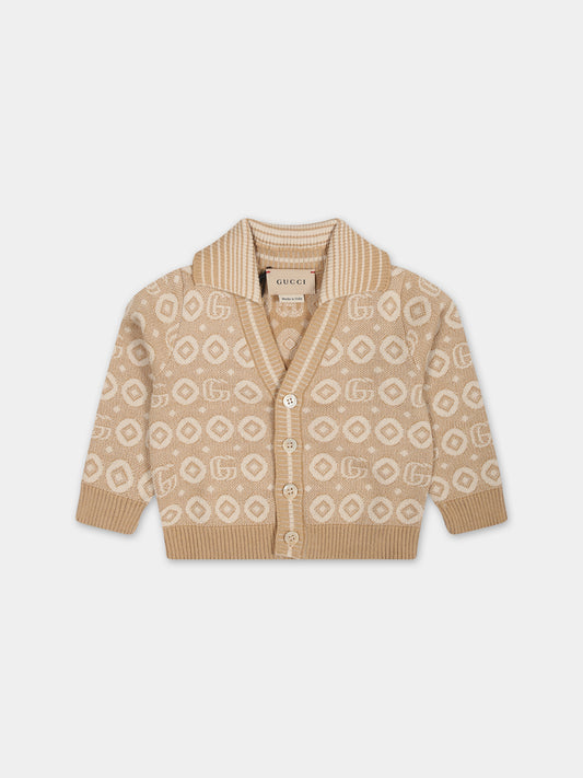 Cardigan beige per neonato con doppia G,Gucci Kids,766423 XKDRV 2441