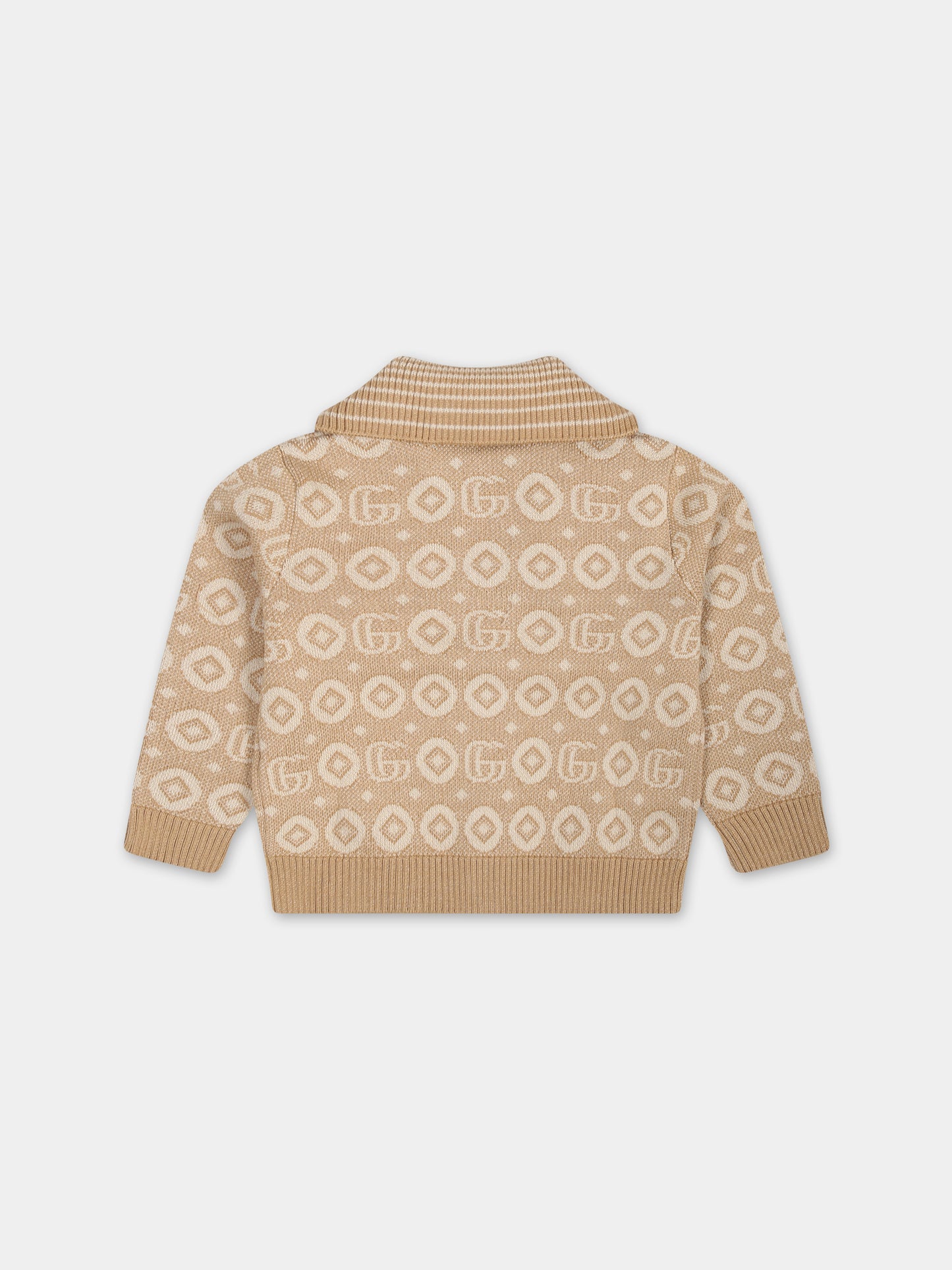 Cardigan beige per neonato con doppia G,Gucci Kids,766423 XKDRV 2441