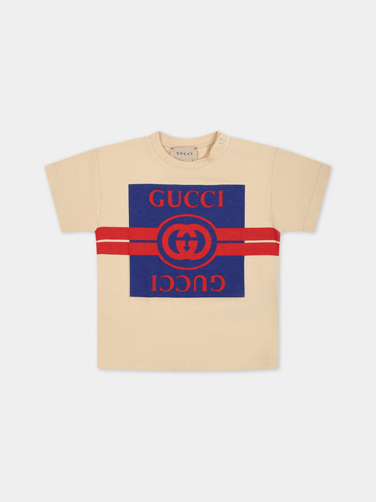 T-shirt avorio per neonata con doppia G,Gucci Kids,576871 XJF50 7524