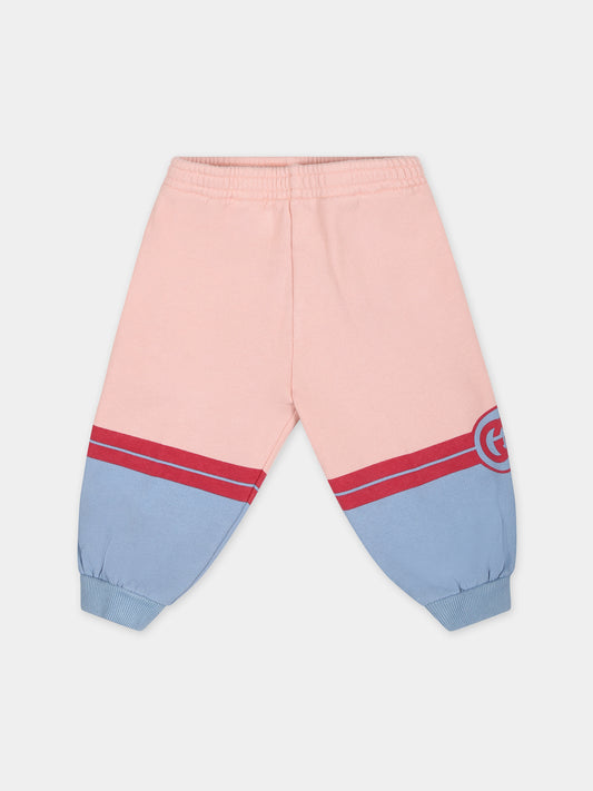 Pantaloni rosa per neonata con stampa e logo,Gucci Kids,772316 XJF5X 6372