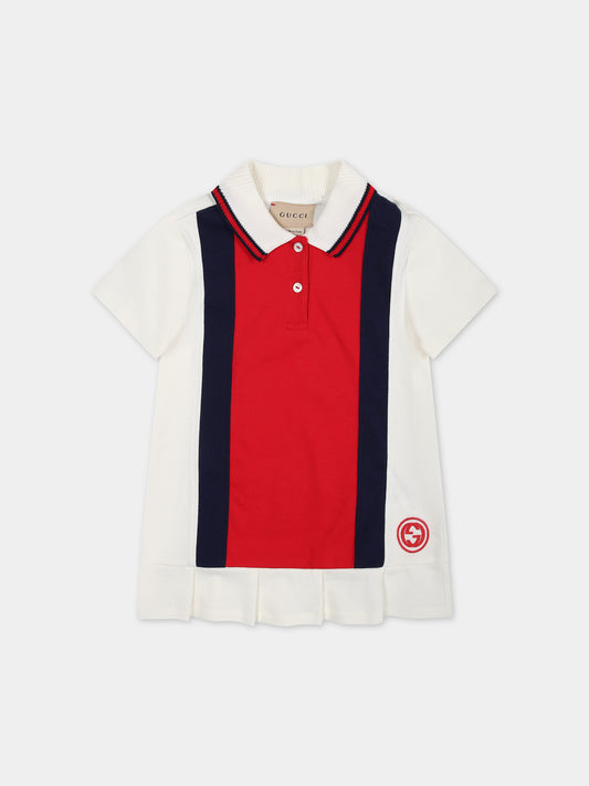 Vestito bianco per neonata con bande blu e rosse,Gucci Kids,767938 XJF82 9287