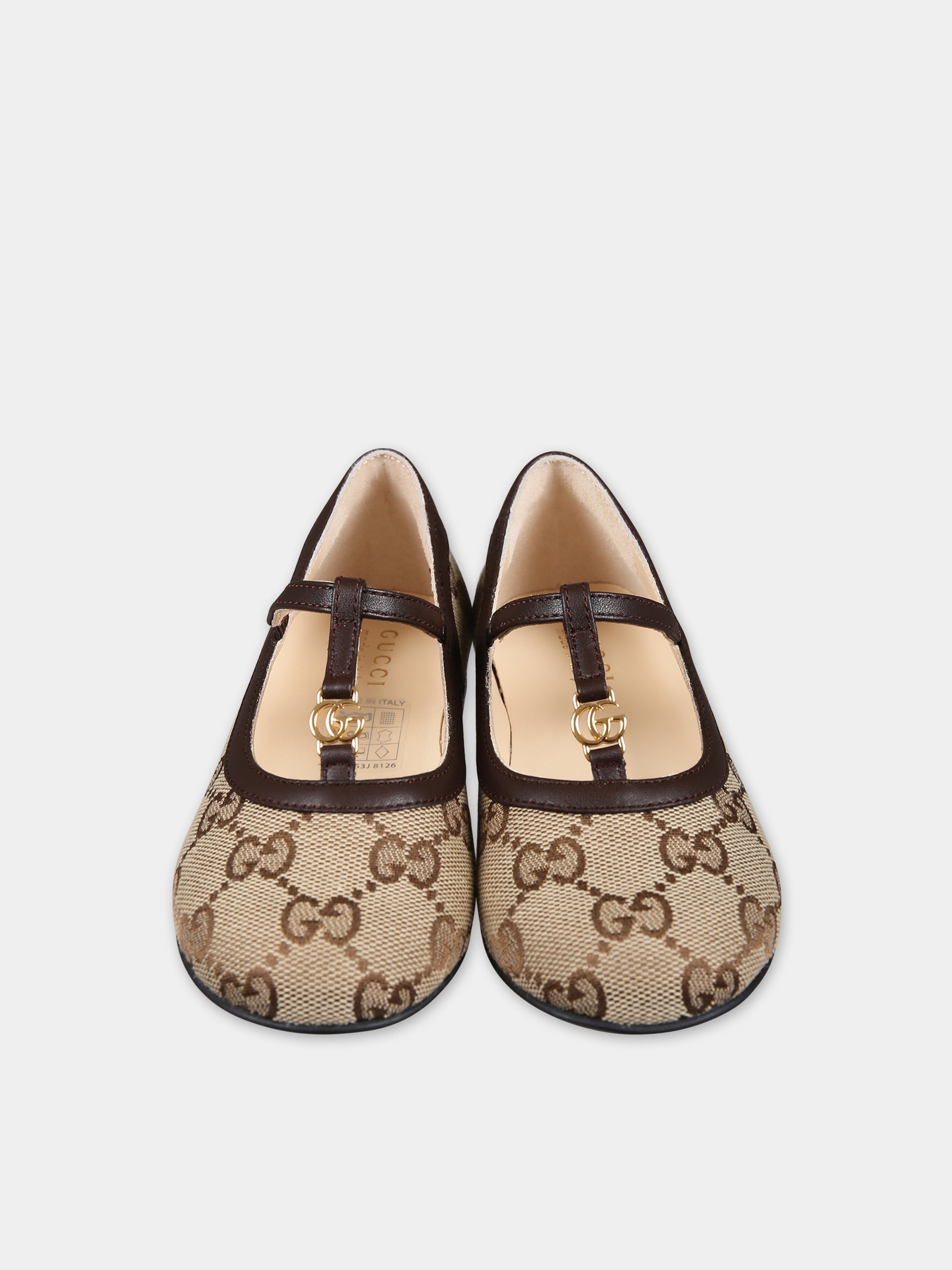 Ballerine marroni per bambina con GG,Gucci Kids,773659 FACYJ 9754