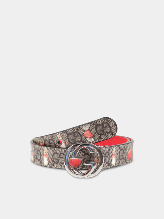 Cintura marrone per bambina con doppia G e coniglio,Gucci Kids,258395 FACZ2 8528