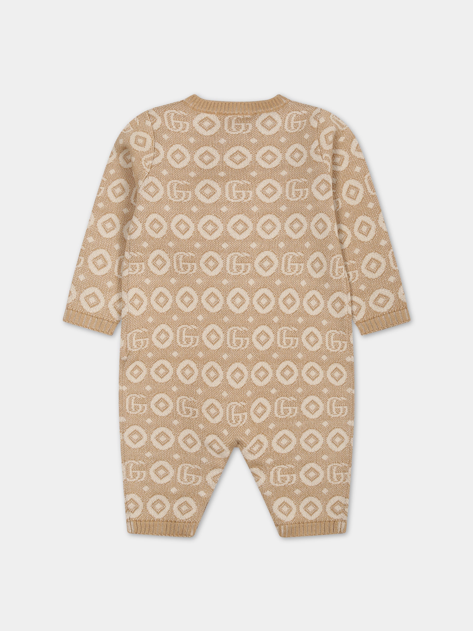 Tutina beige per neonati con stampa e logo,Gucci Kids,772653 XKDRV 2441