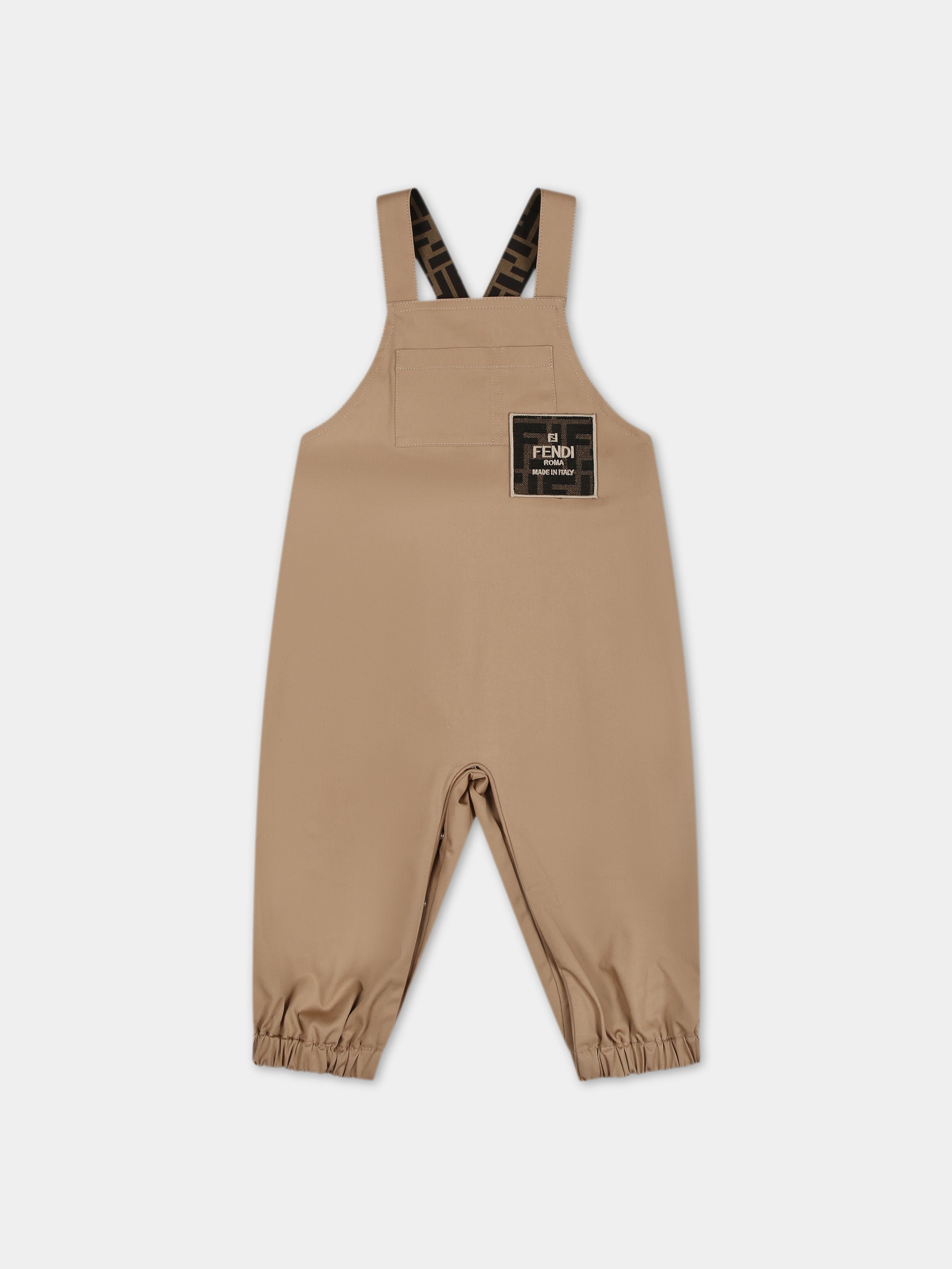 Salopette beige per neonato con logo FF,Fendi Kids,BUL071 ADEH F1F4G